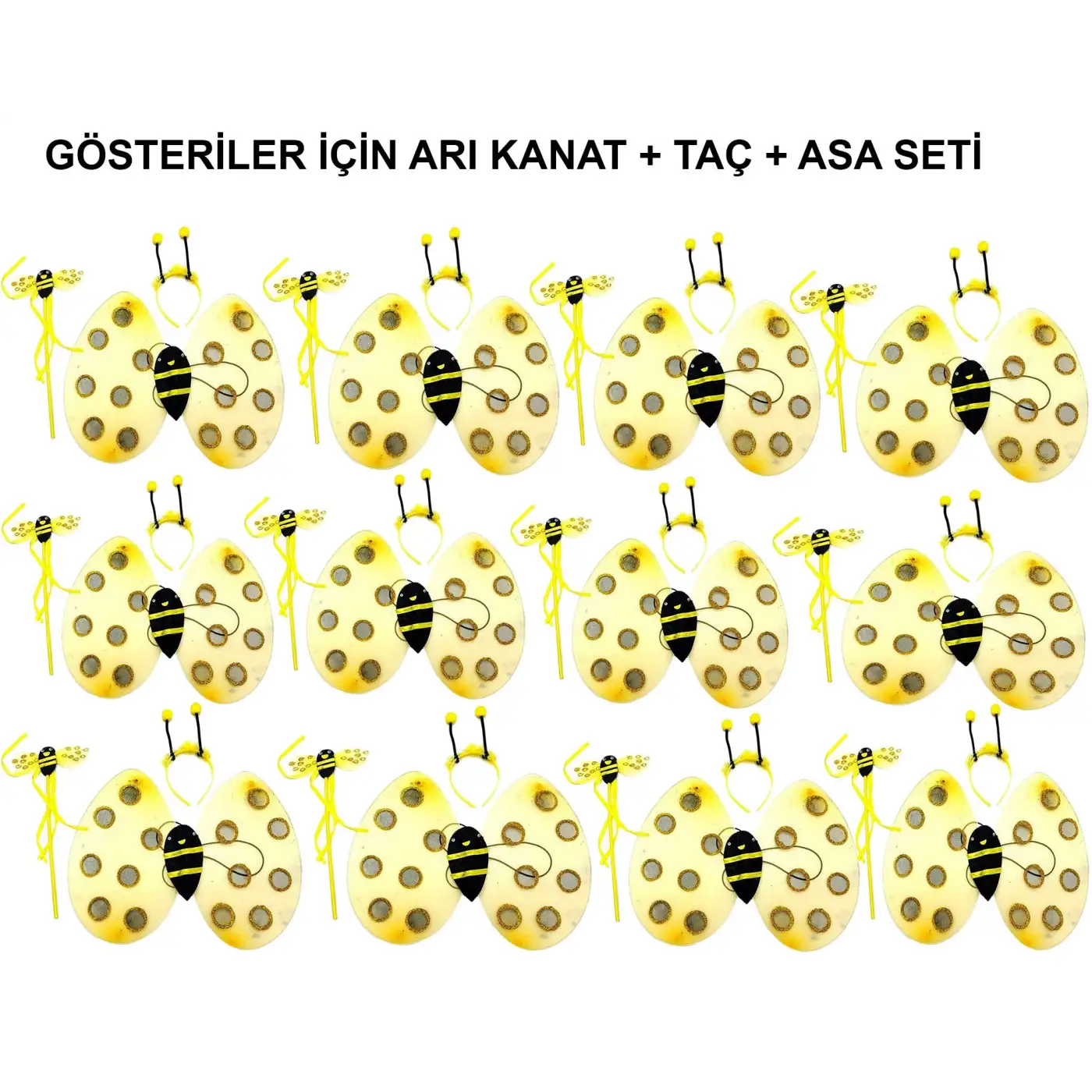 Okul Gösterileri için Arı Seti 12 Adet - Taç, Kanat, Asa