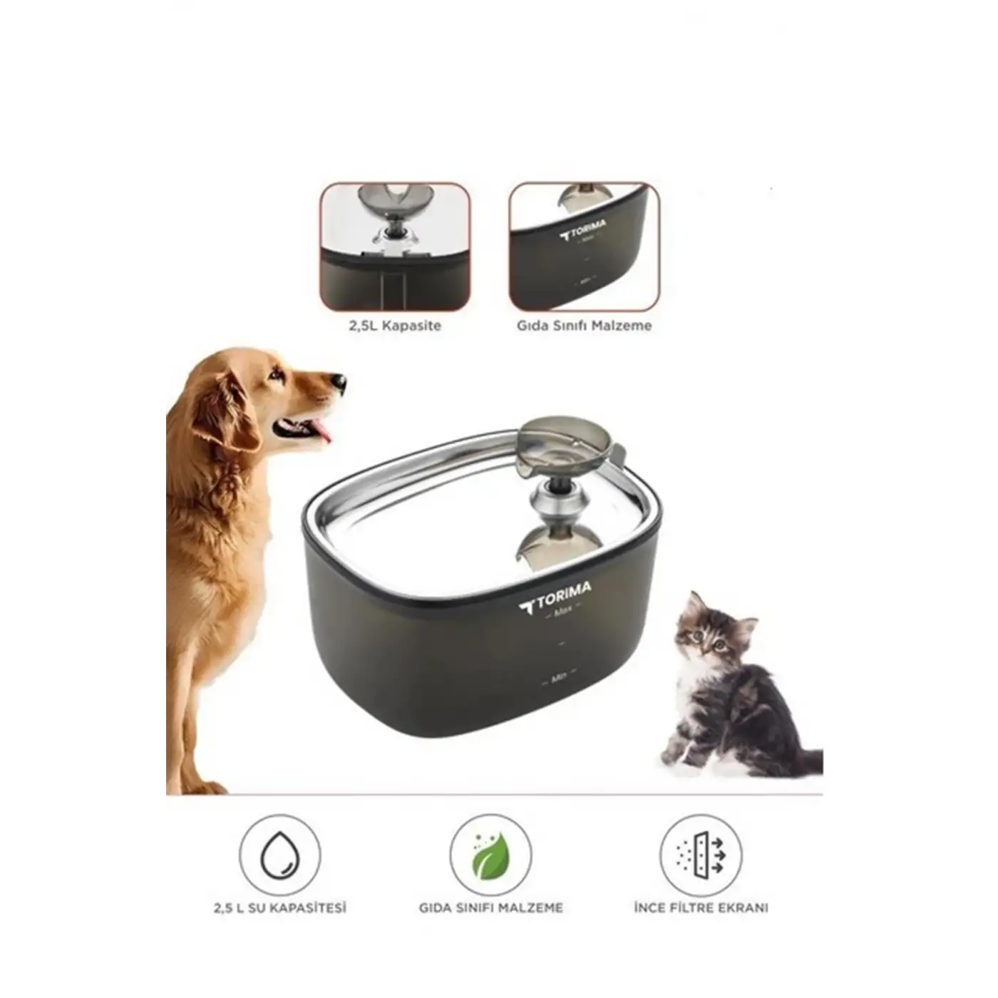 Otomatik Filtreli Kedi Köpek Su Pınarı Su Çeşmesi Ultra Sessiz Su Şelalesi 2.5Lt