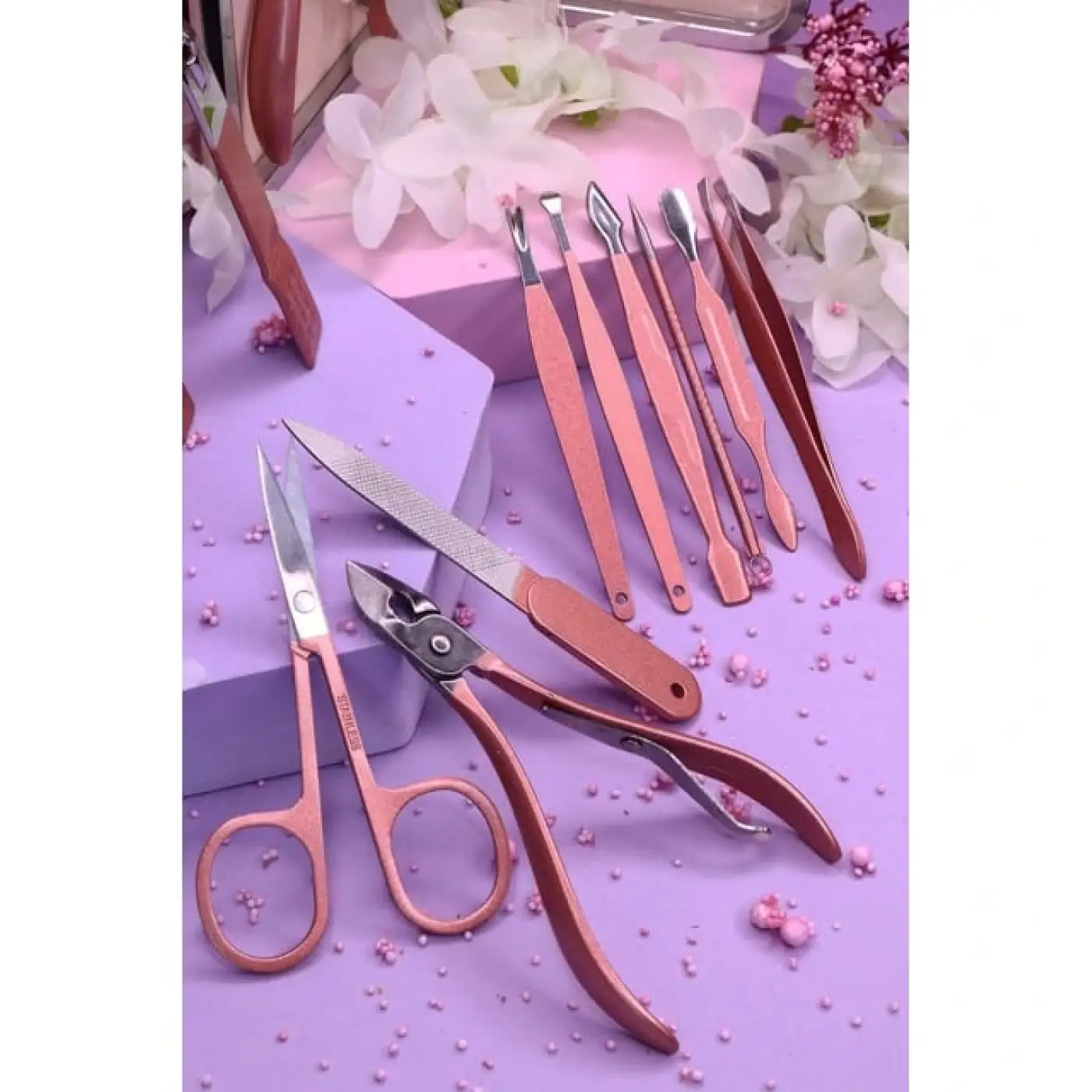 Profesyonel Çantalı Tırnak Bakım Manikür Seti Pembe Renk 12 Parça