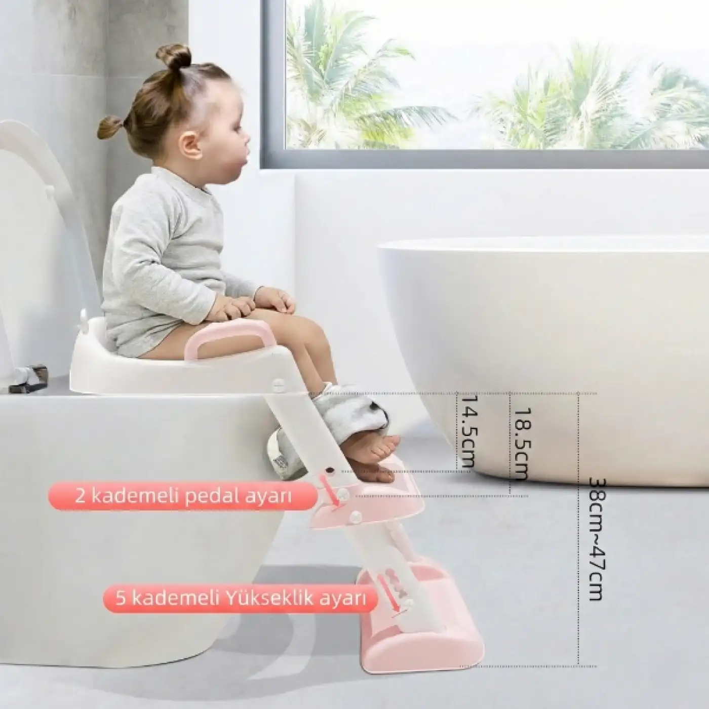 Pembe Merdivenli Çocuk Klozet Tuvalet Eğitimi Atı