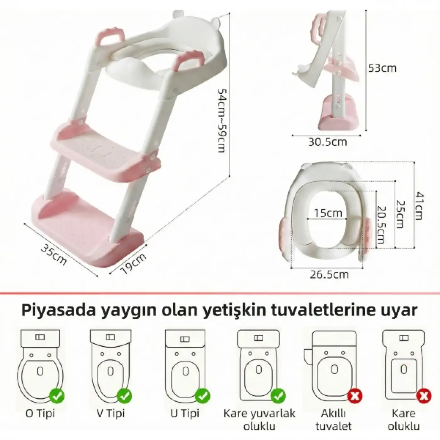 Pembe Merdivenli Çocuk Klozet Tuvalet Eğitimi Atı