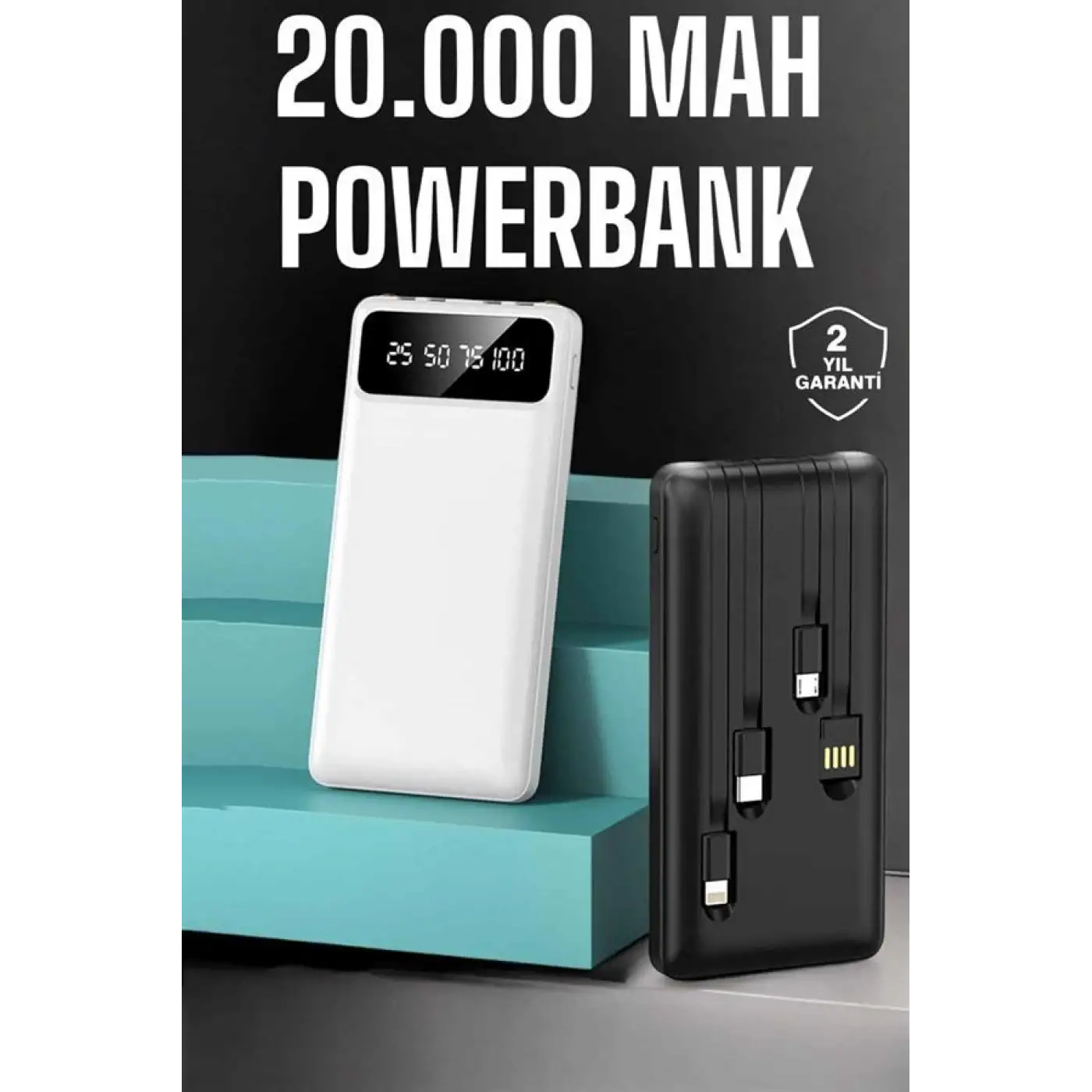 Powerbank 20.000 Mah Dijital Göstergeli LCD Ekran Uzun Pil Ömrü