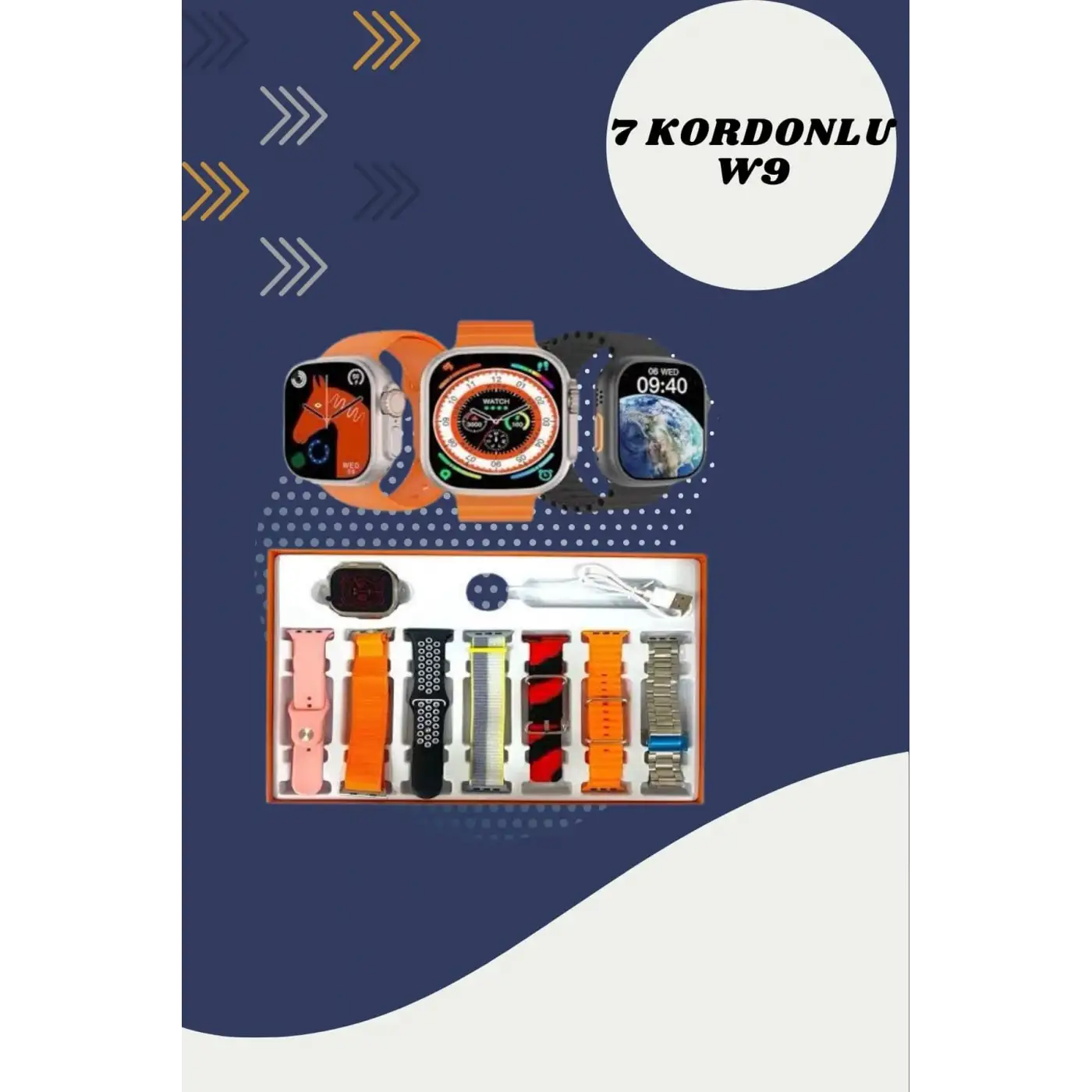 Powerbank Kulaklık ve 7 Kordonlu Akıllı Saat Çoklu Şarj Girişi Bluetooth Bağlantılı