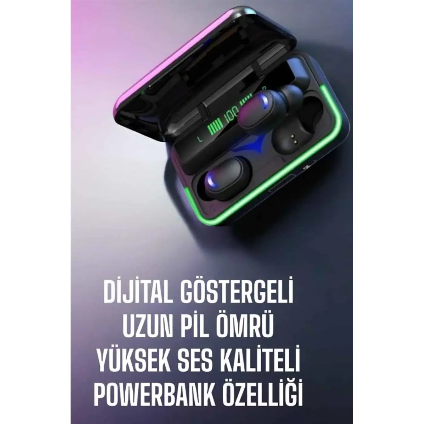 Powerbank Özellikli Kablosuz Bluetooth Kulaklık RGB Işıklı