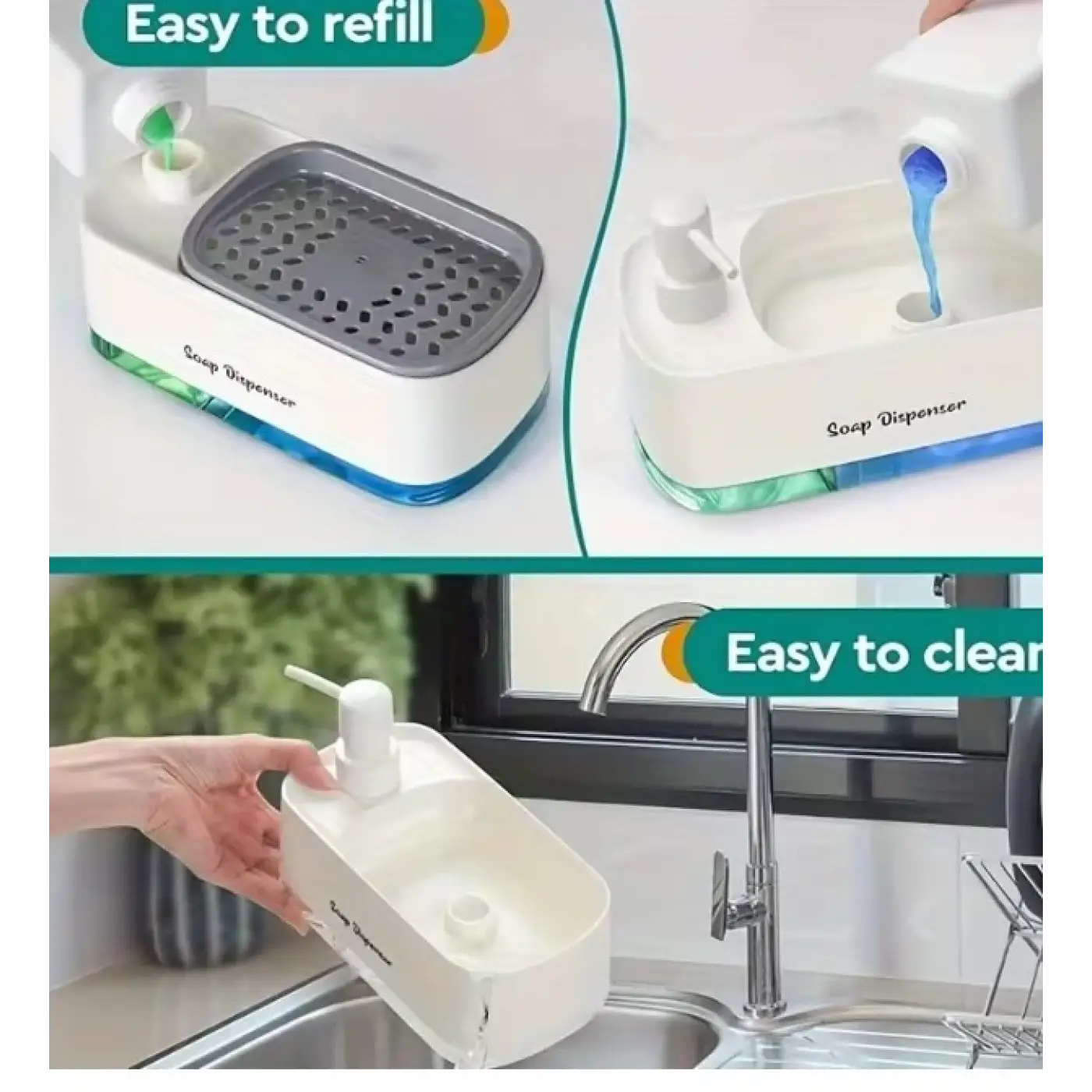 Pratik Çift Hazneli Sıvı Sabunluk, Süngerlik Ve Otomatik Deterjanlık
