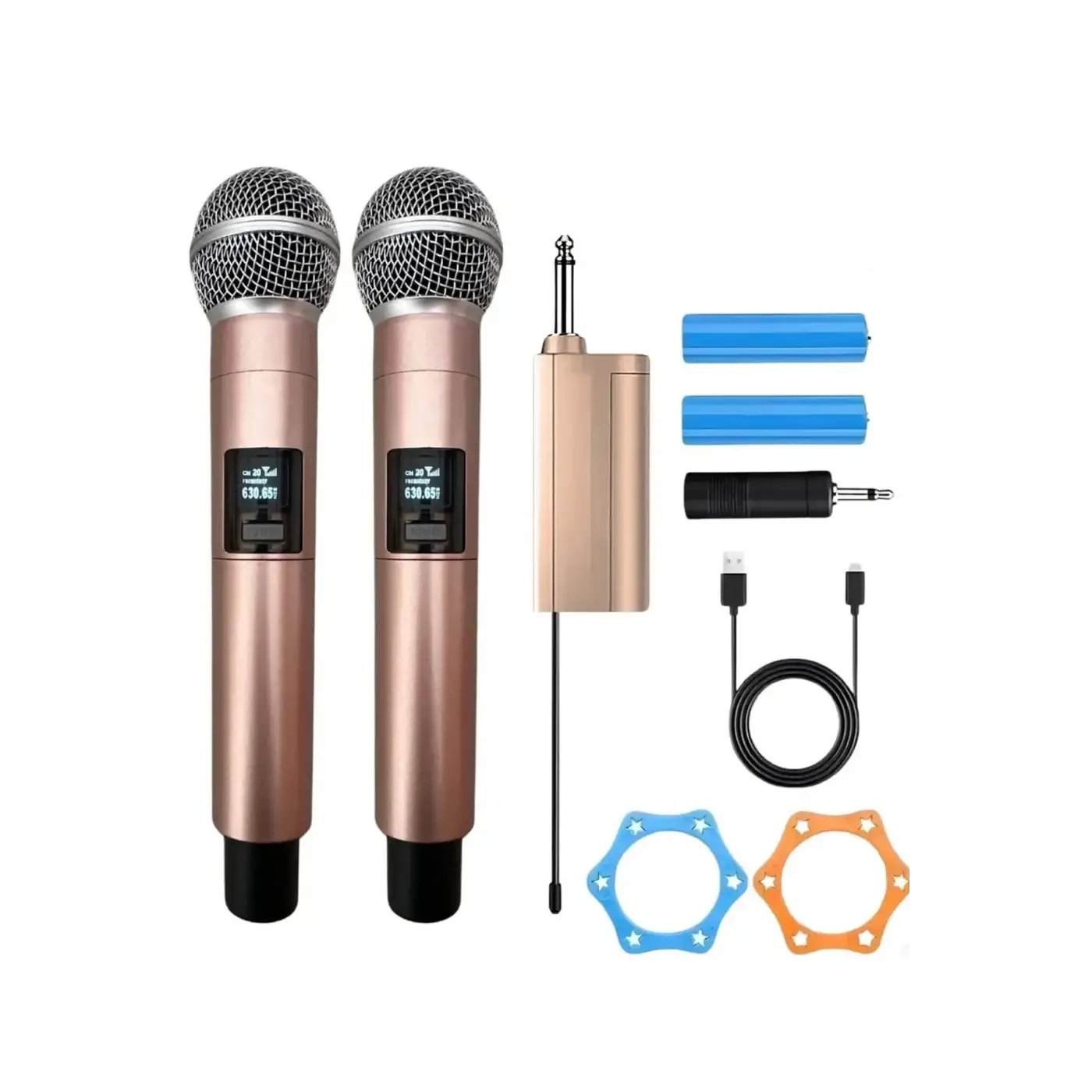 Profesyonel Çiftli Kablosuz Mikrofon Seti Karaoke Şarj Edilebilir 50 Metre Mesafe Rose