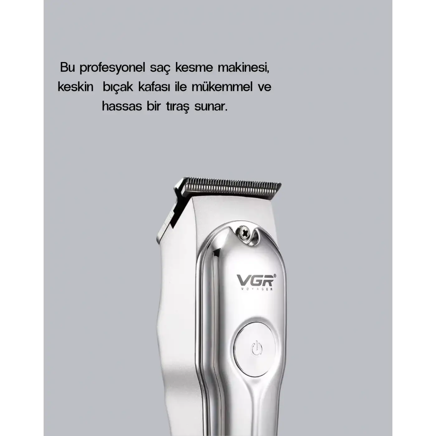 Profesyonel Gümüş Şarjlı Tıraş Makinesi – 3 Başlık, 120 Dakika Kullanım Süresi, Kompakt ve Hafif Tasarım