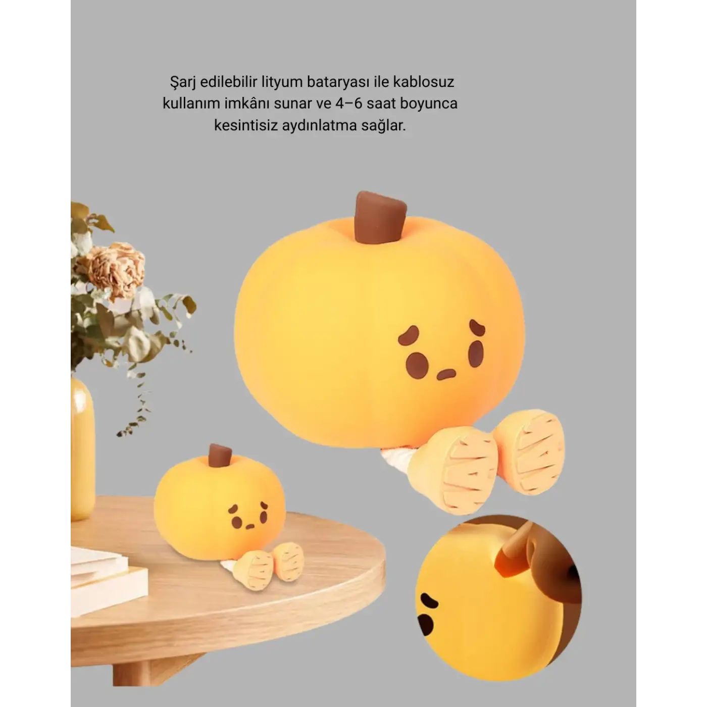 Pumpkin LED Gece Lambası Üç Kademeli Işık Ayarlı