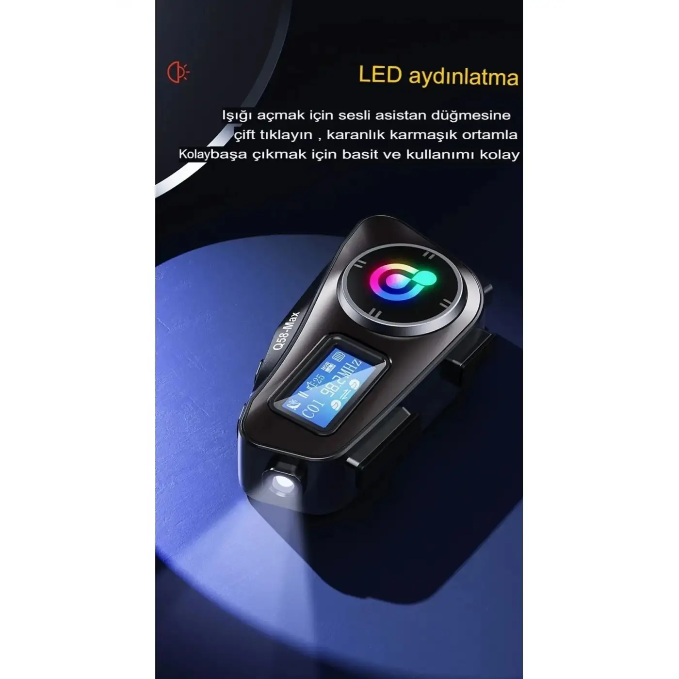 Q58-max Radyolu 2 Kişi Bağlantılı Bluetooth Kask Kulaklık Ekranlı Fenerli Müzik Ve Telsiz Intercom