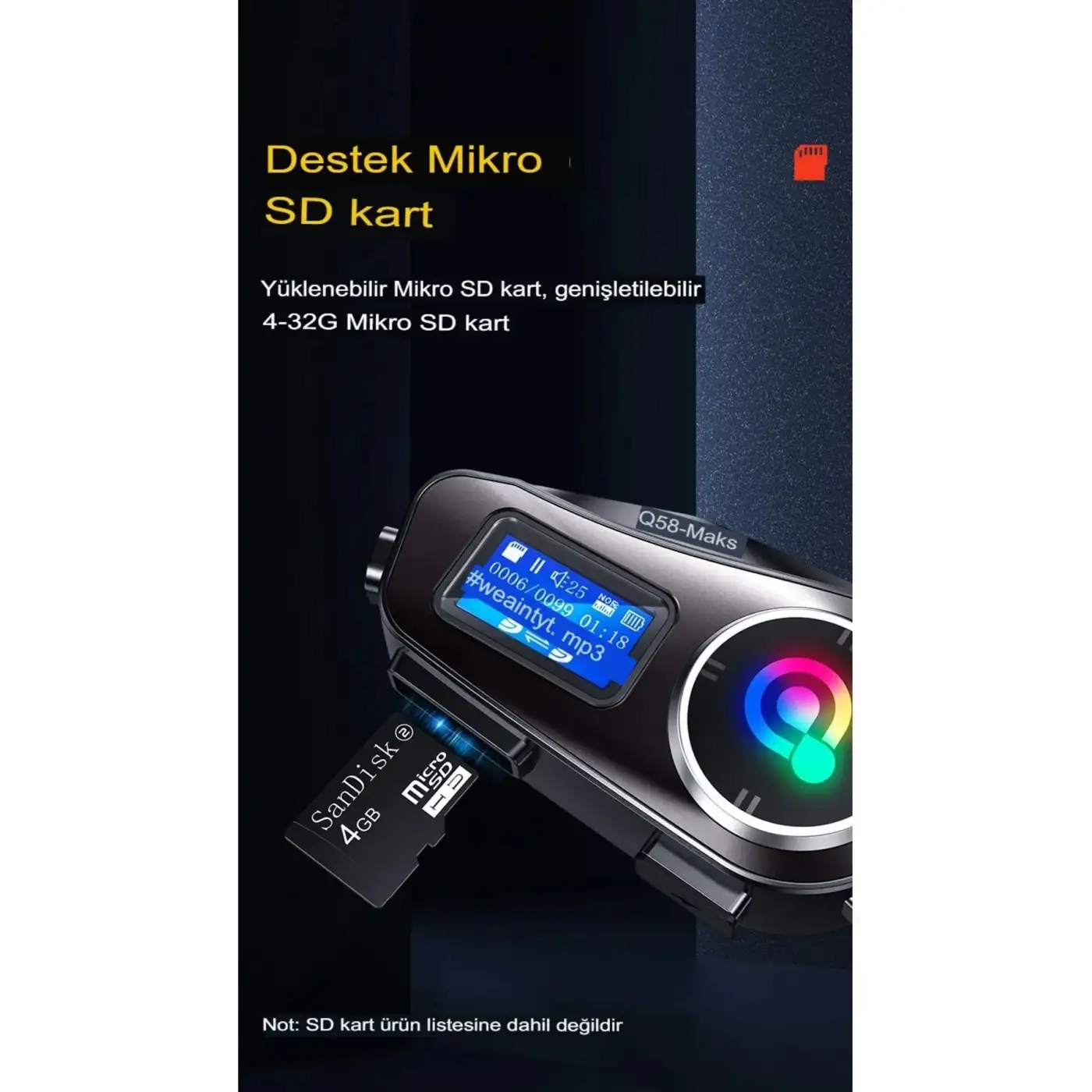 Q58-max Radyolu 2 Kişi Bağlantılı Bluetooth Kask Kulaklık Ekranlı Fenerli Müzik Ve Telsiz Intercom