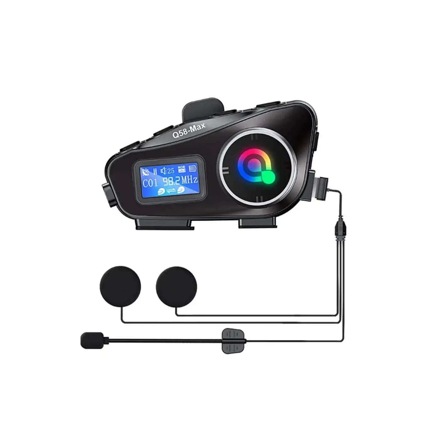 Q58-max Radyolu 2 Kişi Bağlantılı Bluetooth Kask Kulaklık Ekranlı Fenerli Müzik Ve Telsiz Intercom