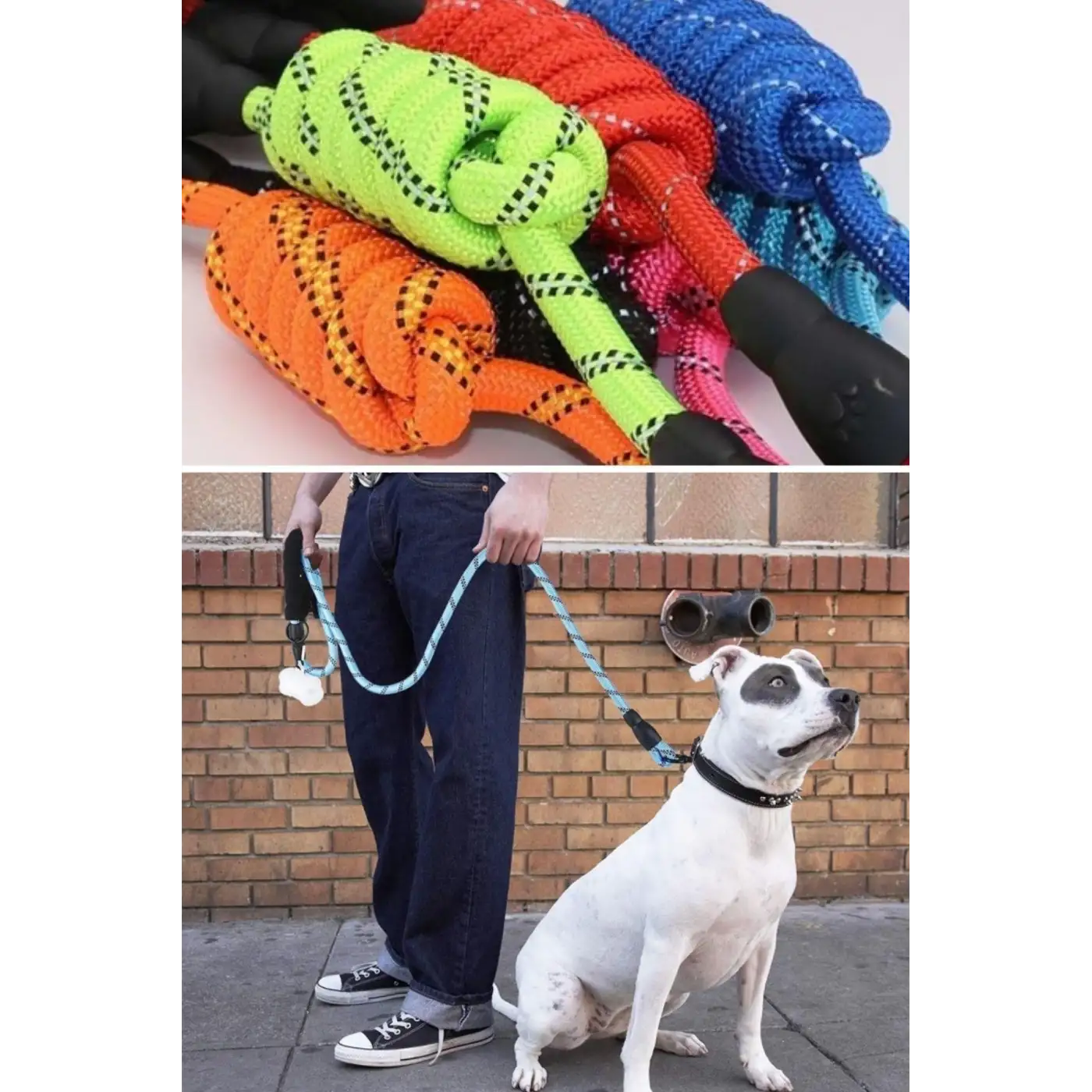 Reflektörlü Fosforlu Köpek Gezdirme Halatı Tasma Kayışı Metal Kancalı 130 Cm