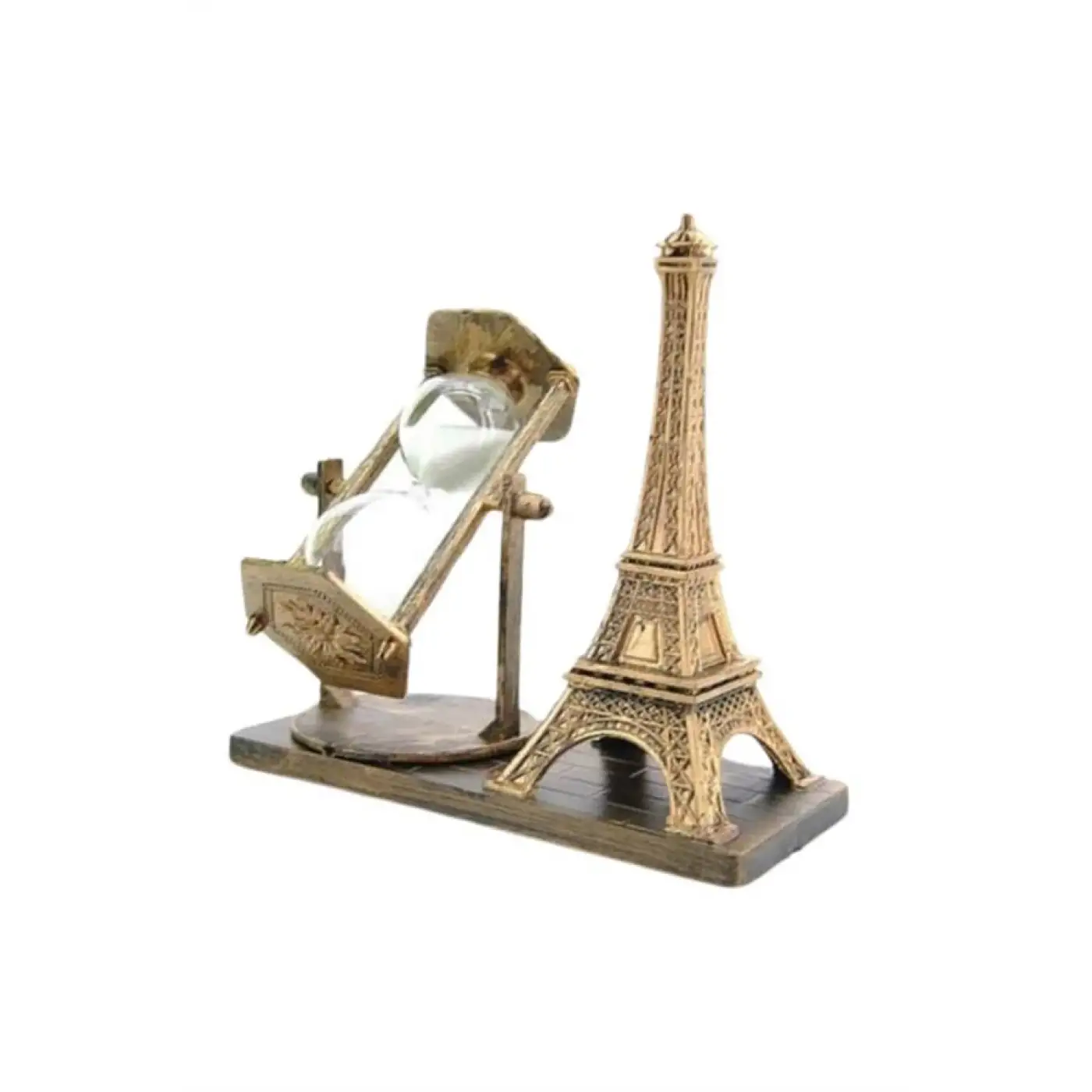 Retro Eyfel Kulesi Ve Kum Saati Dekoratif Ahşap Görünümlü Masa Biblosu