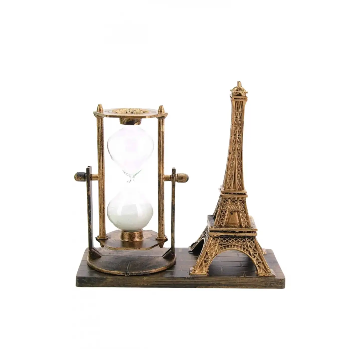 Retro Eyfel Kulesi Ve Kum Saati Dekoratif Ahşap Görünümlü Masa Biblosu