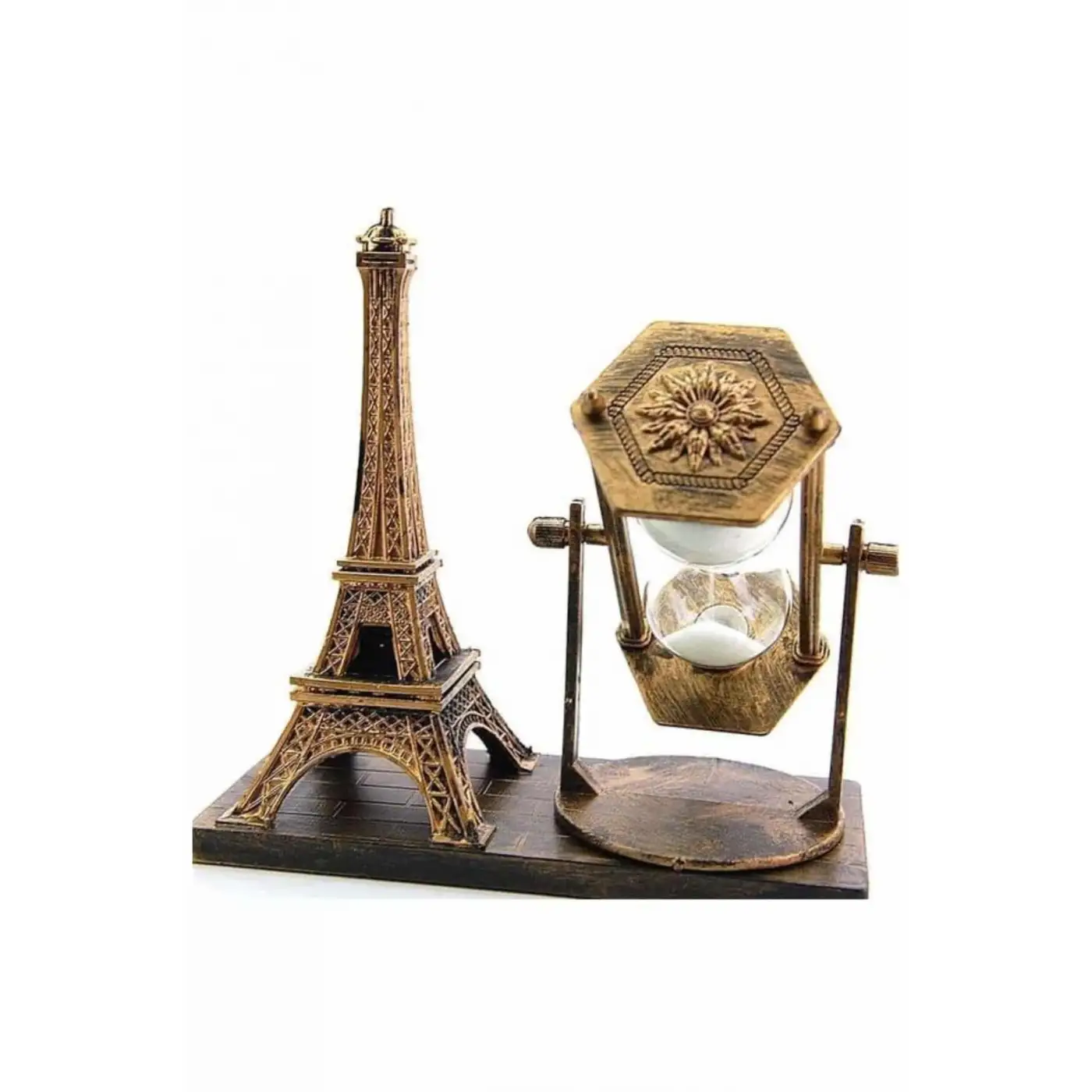 Retro Eyfel Kulesi Ve Kum Saati Dekoratif Ahşap Görünümlü Masa Biblosu