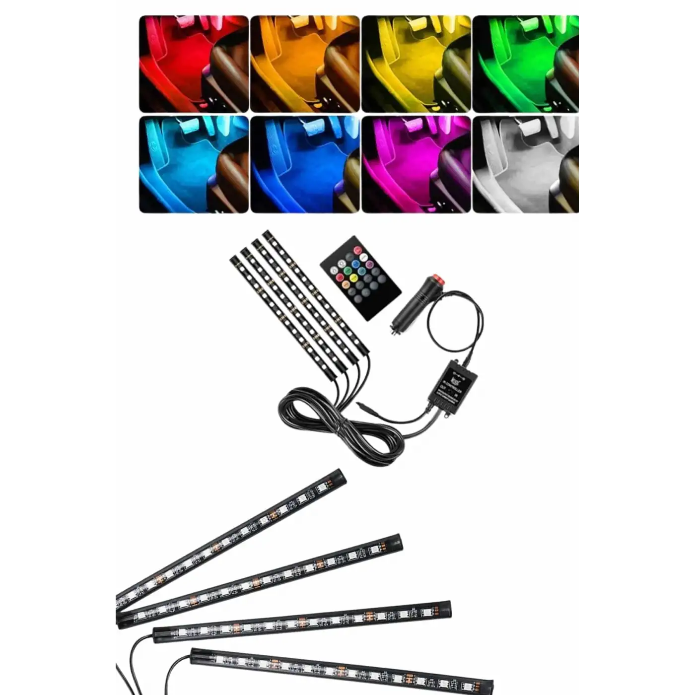 RGB Işıklı Araç İçi Aydınlatma Kumandalı 12li Led Işık Renk Değiştirebilen