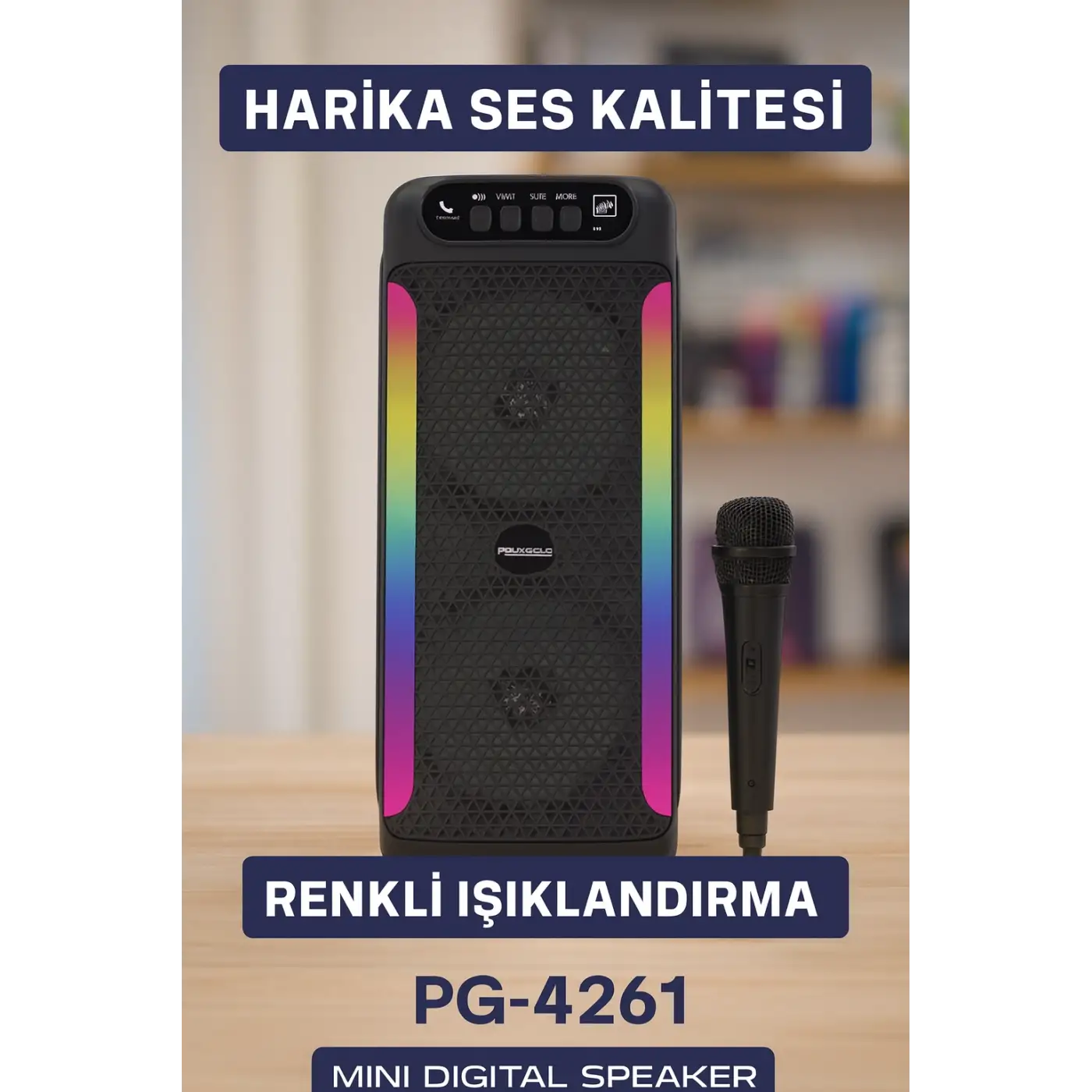 RGB Işıklı Çift Hoparlörlü Taşınabilir Bluetooth Speaker ve Mikrofon