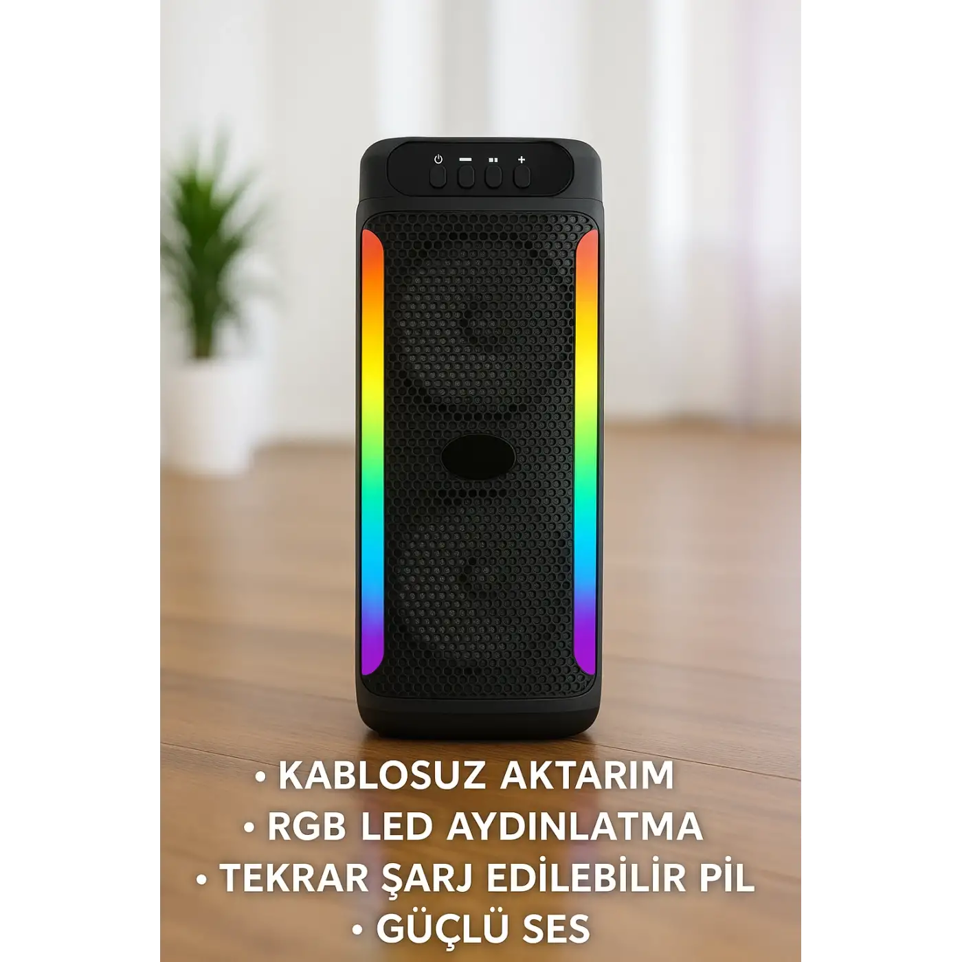 RGB Işıklı Çift Hoparlörlü Taşınabilir Bluetooth Speaker ve Mikrofon