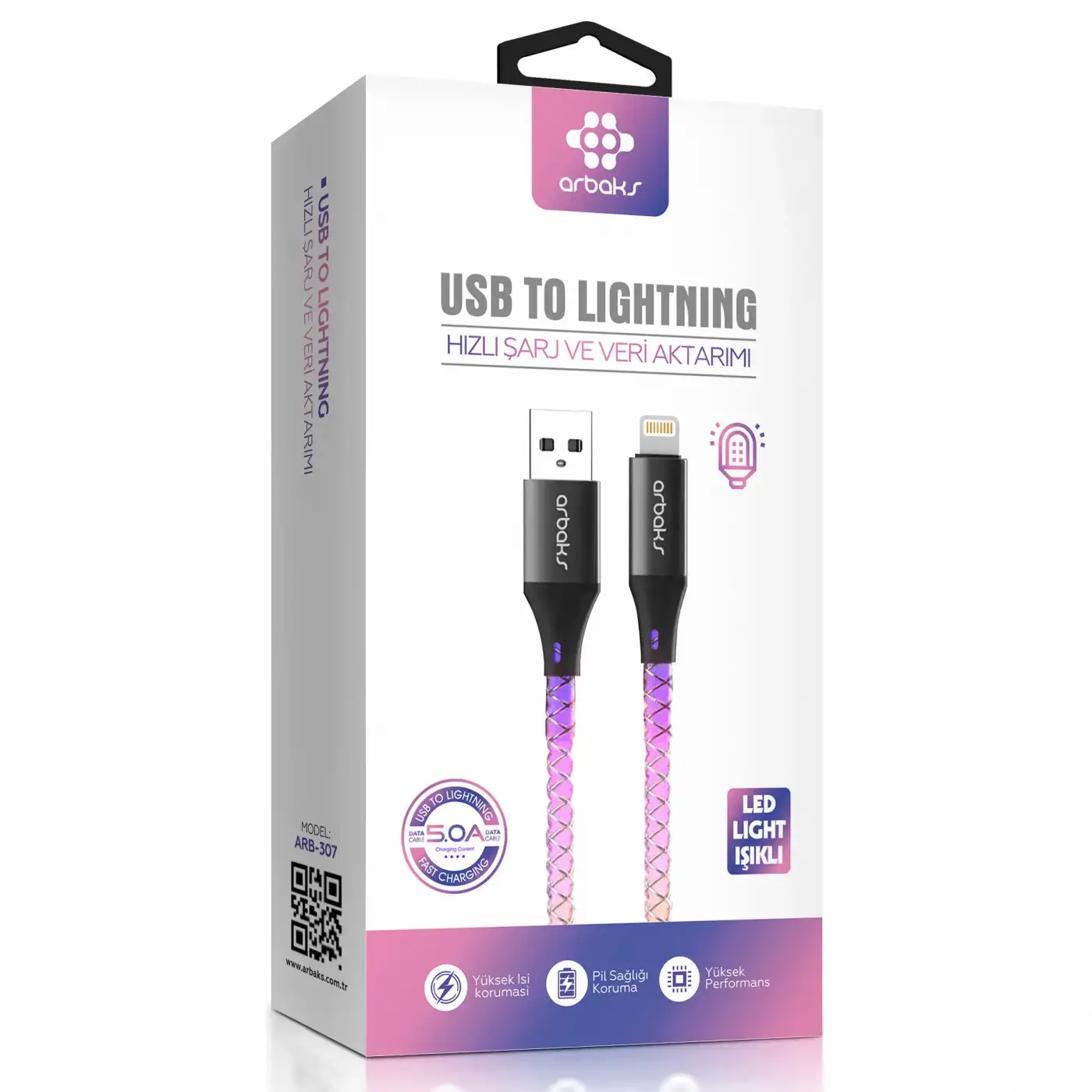 RGB Işıklı İphone 5A Şarj Kablosu Arb-307