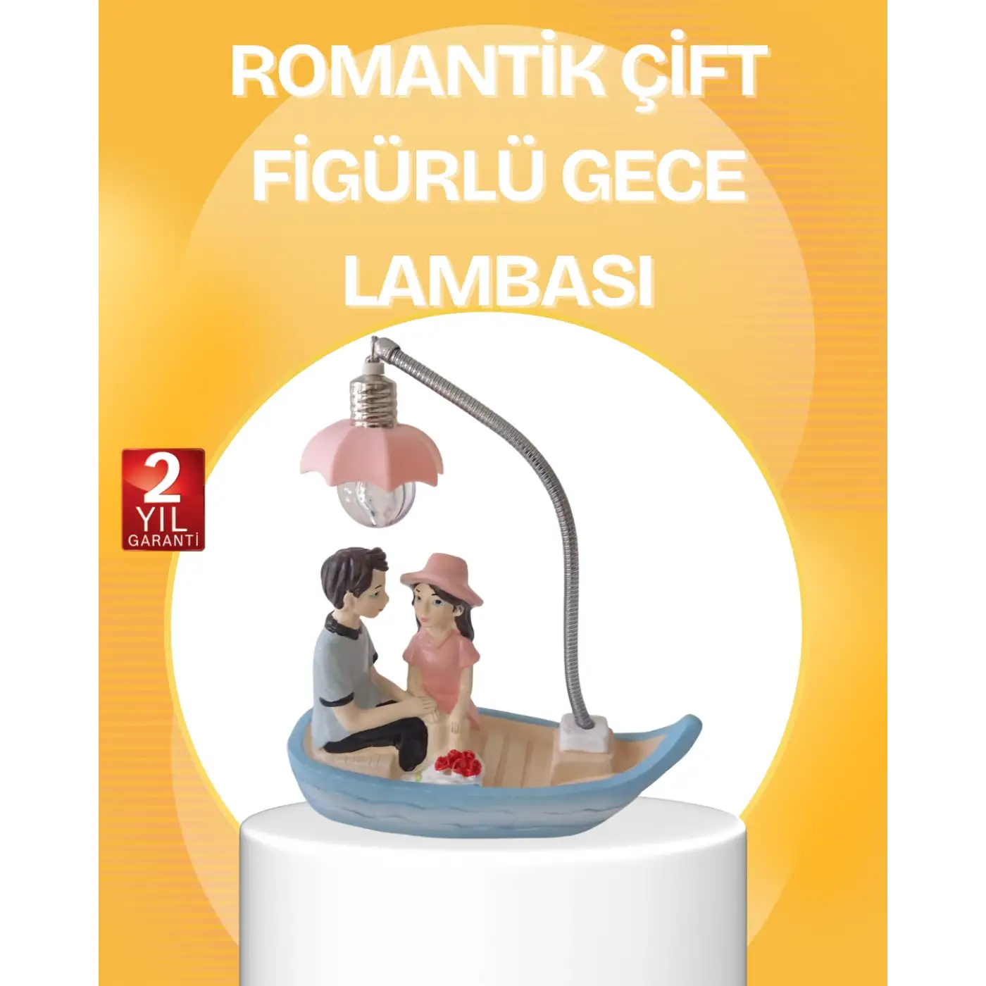Romantik Çift Figürlü Gece Lambası Sandal Model Sevgiliye Özel Hediye