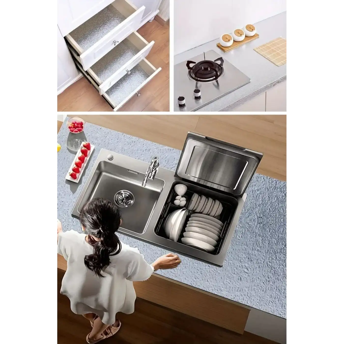 Rulo Gümüş Alüminyum Folyo Duvar Kağıdı, Kendinden Yapışkanlı Raf İçi, Su Geçirmez Folyo  2 Mt X 60 Cm