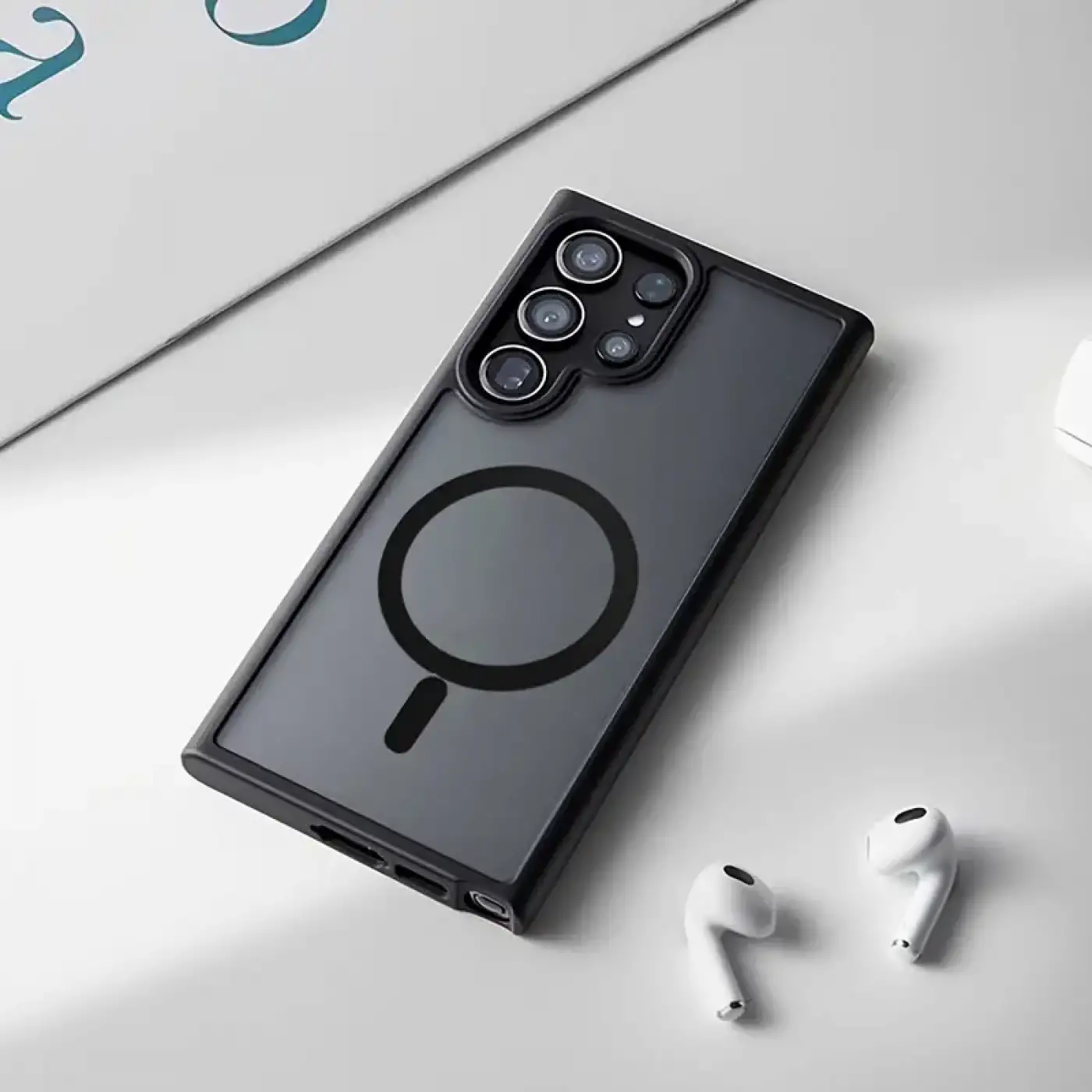 Samsung S23 Ultra – Kılıf Metal Tuşlu Sert PC Arka Yüzey Wireless Şarj Özellikli Flet Magsafe Kılıf