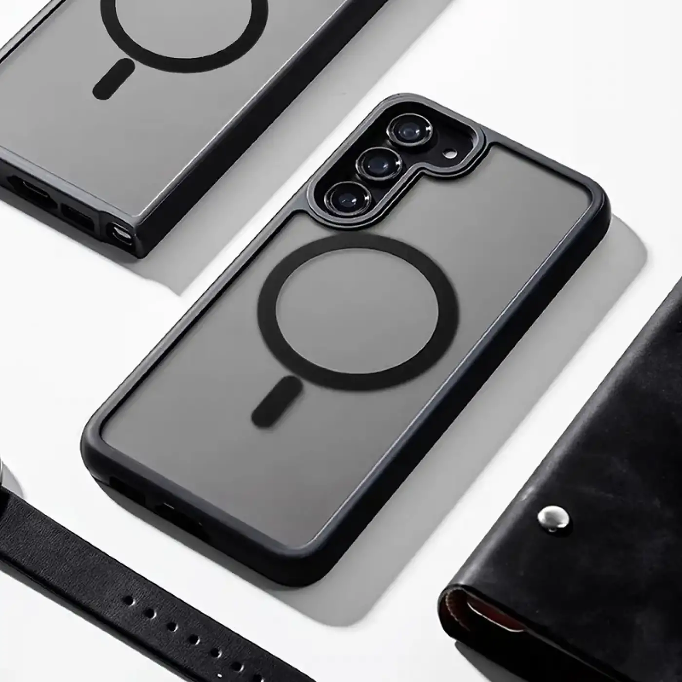 Samsung S24 Plus – Kılıf Metal Tuşlu Sert PC Arka Yüzey Wireless Şarj Özellikli Flet Magsafe Kılıf