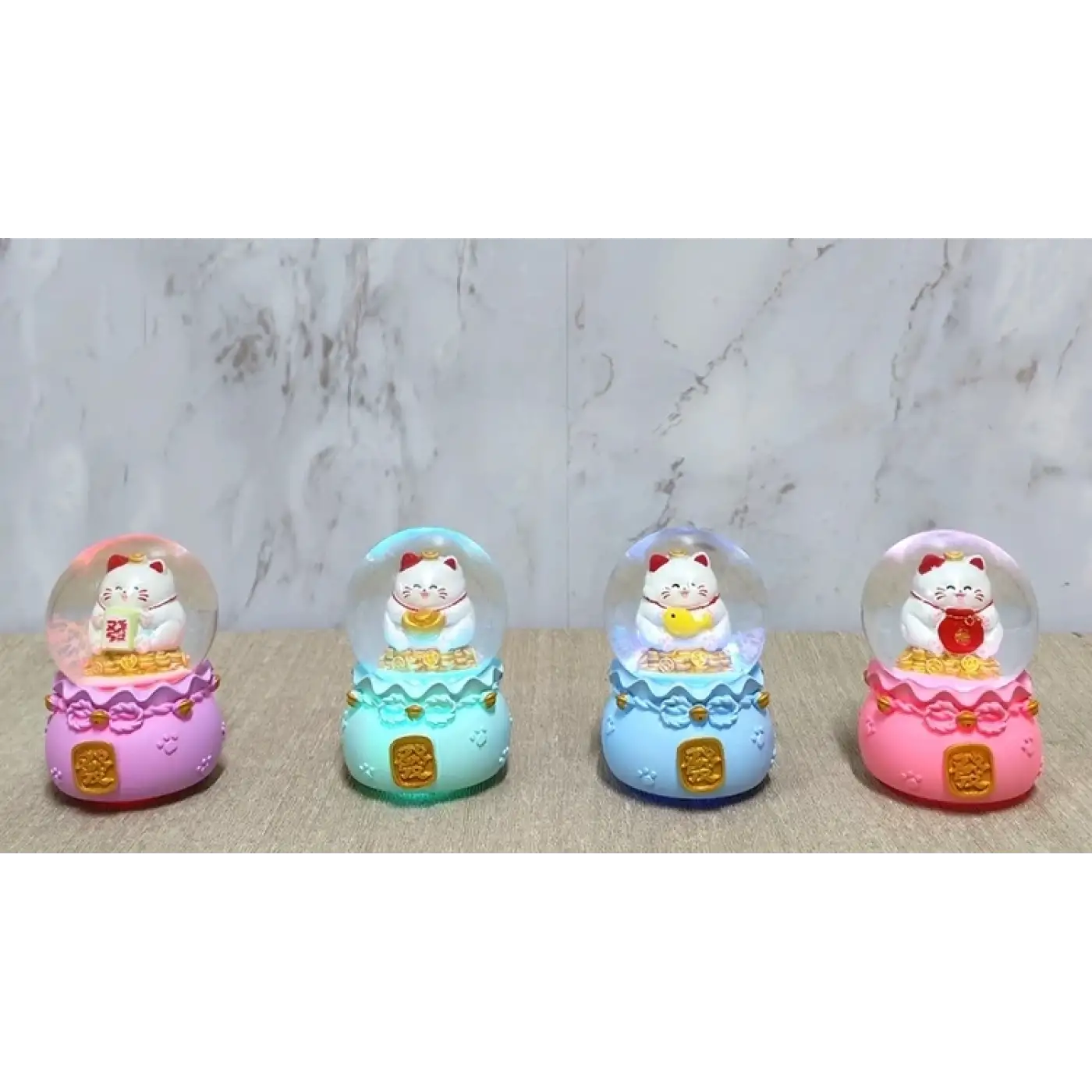 Şans Kedisi Işıklı Kar Küresi Alk4914