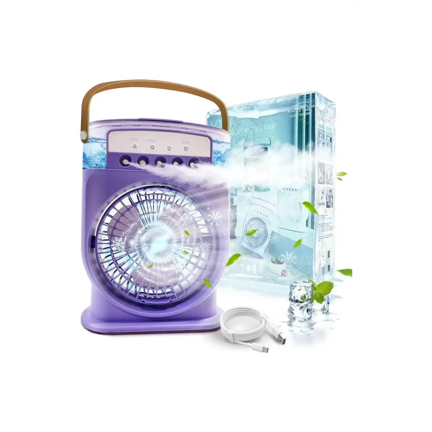 Şarjlı 600 Ml Su Hazneli Taşınabilir Masaüstü Vanilatör  Güçlü Fan Ve 2000 Mah Pil Yeşil