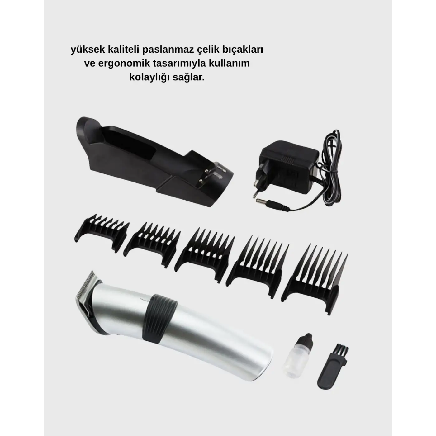 Şarjlı Saç ve Sakal Kesme Makinesi – Paslanmaz Çelik Bıçak, Ayarlanabilir Başlık