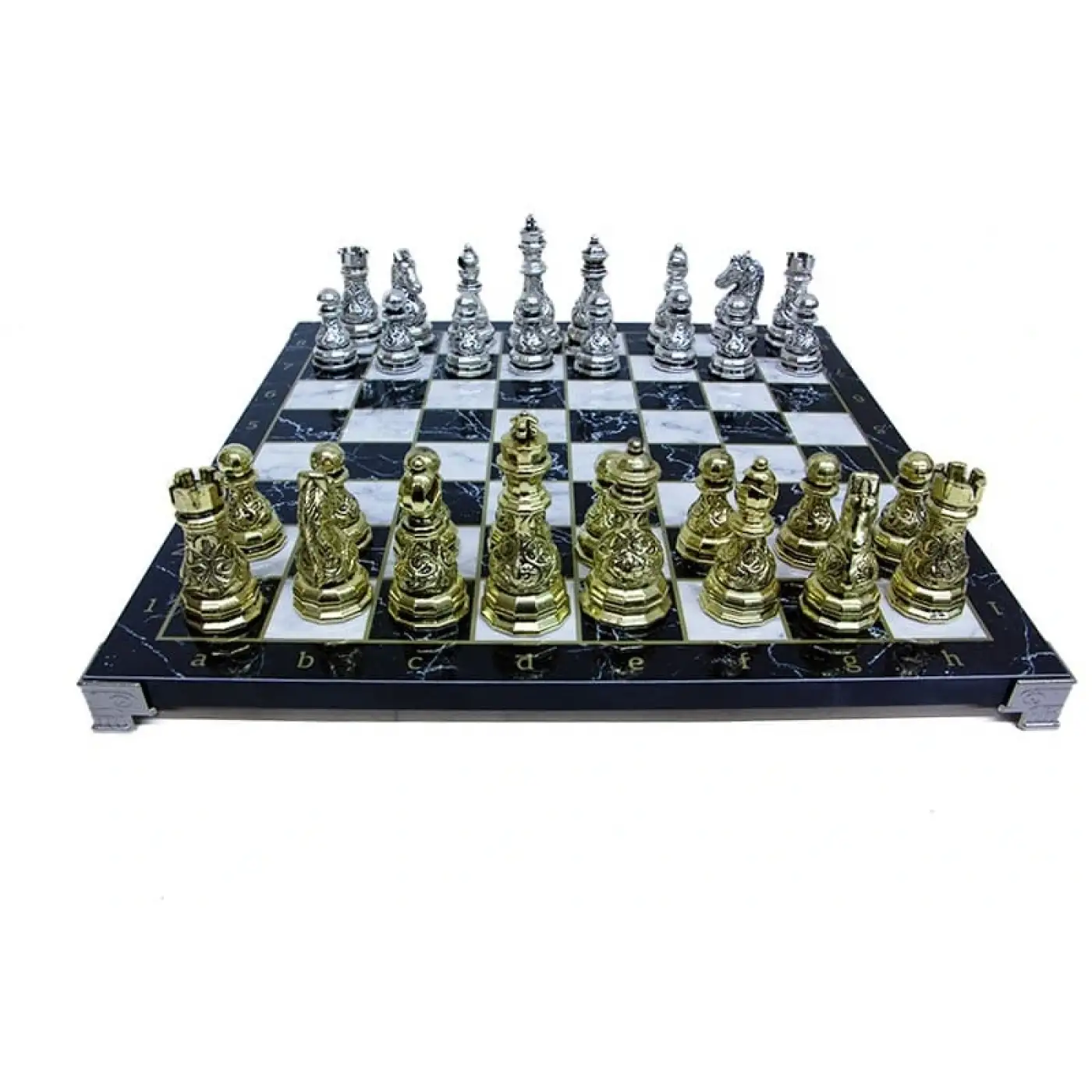 Satranç Seti Köşeli Desenli Zamak Tablalı