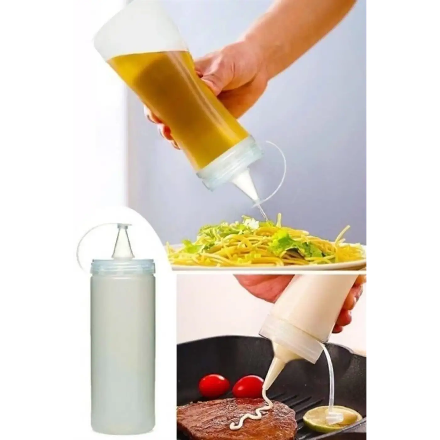 Şeffaf Kapaklı Sızdırmaz Yağlık Sosluk Şişesi Plastik Yağdanlık 400 Ml Ap-9028