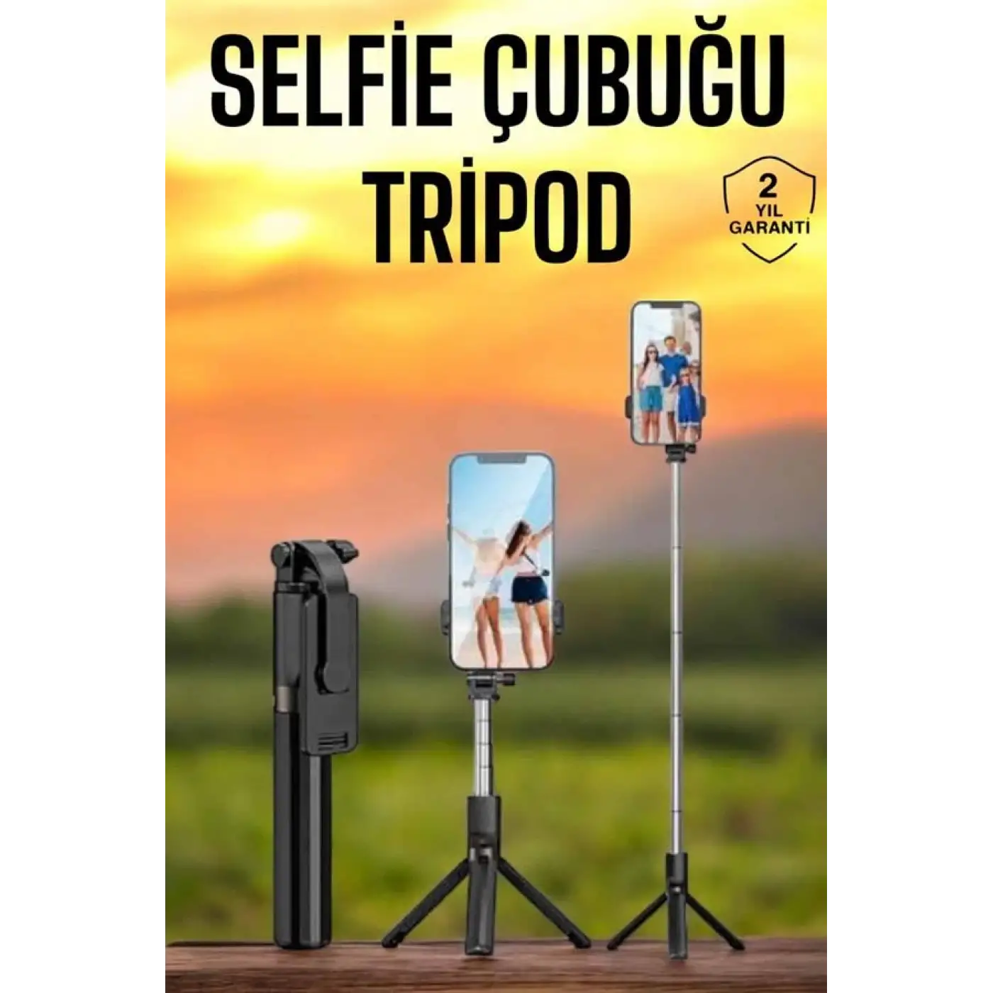 Selfie Çubuğu Tripod Kumandalı Telefon Tutucu Siyah