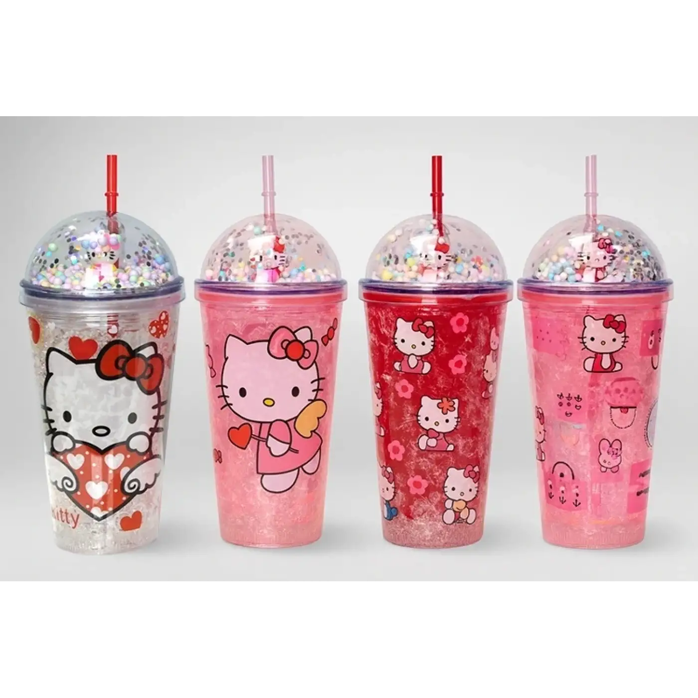 Sevimli Hello Kitty Işıklı Pipetli Boncuklu Suluk & Bardak 400 Ml Alk3145