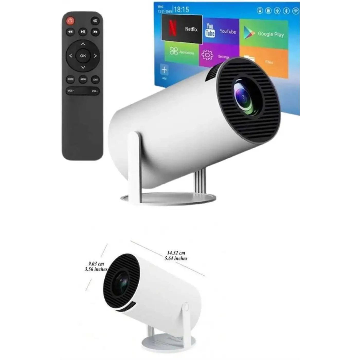 Sinema Projektörü Android HDMI USB WİFİ Ses Çıkışlı Ayaklı Projeksiyon Taşınabilir