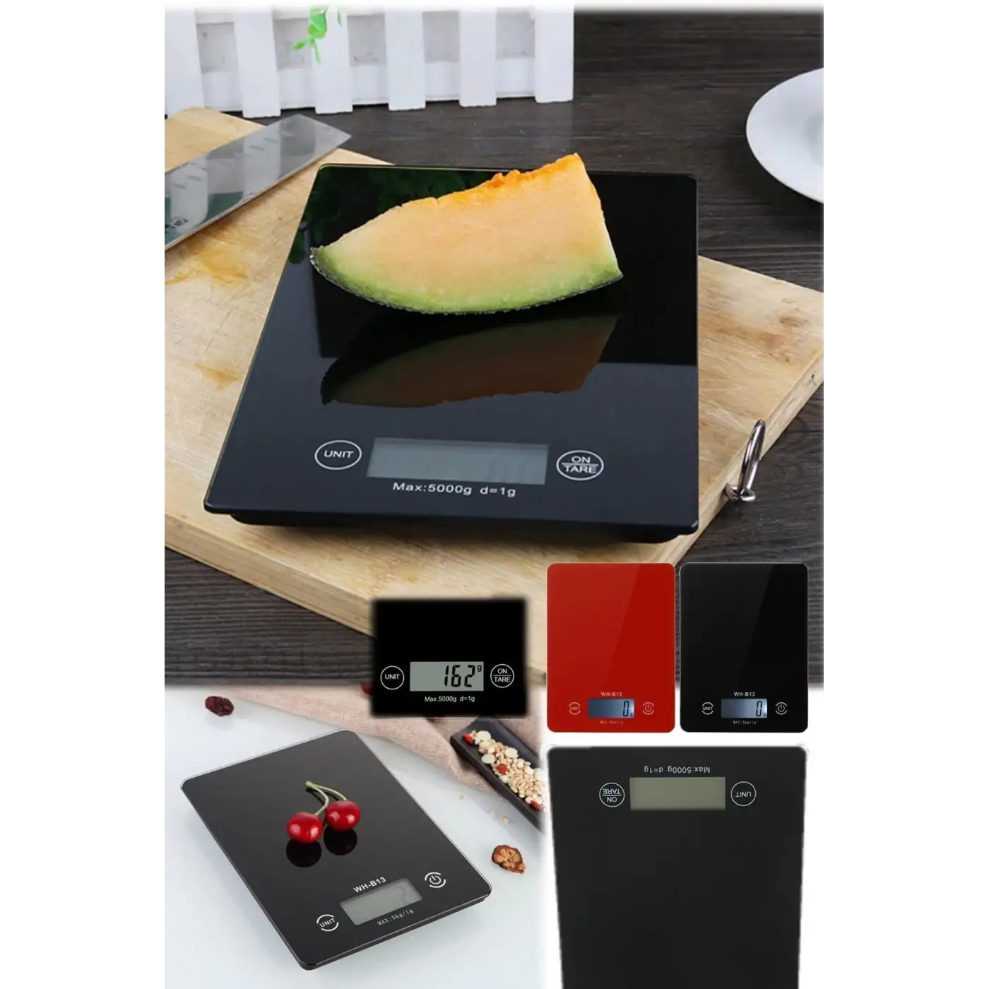 Dijital Mutfak Tartısı - 5 kg Kapasite, 1 Gram Hassasiyet, Şık Siyah Cam Tasarım