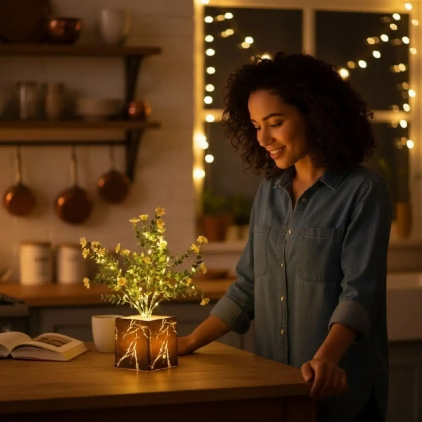 Siyah Saksılı LED Yapay Çiçek