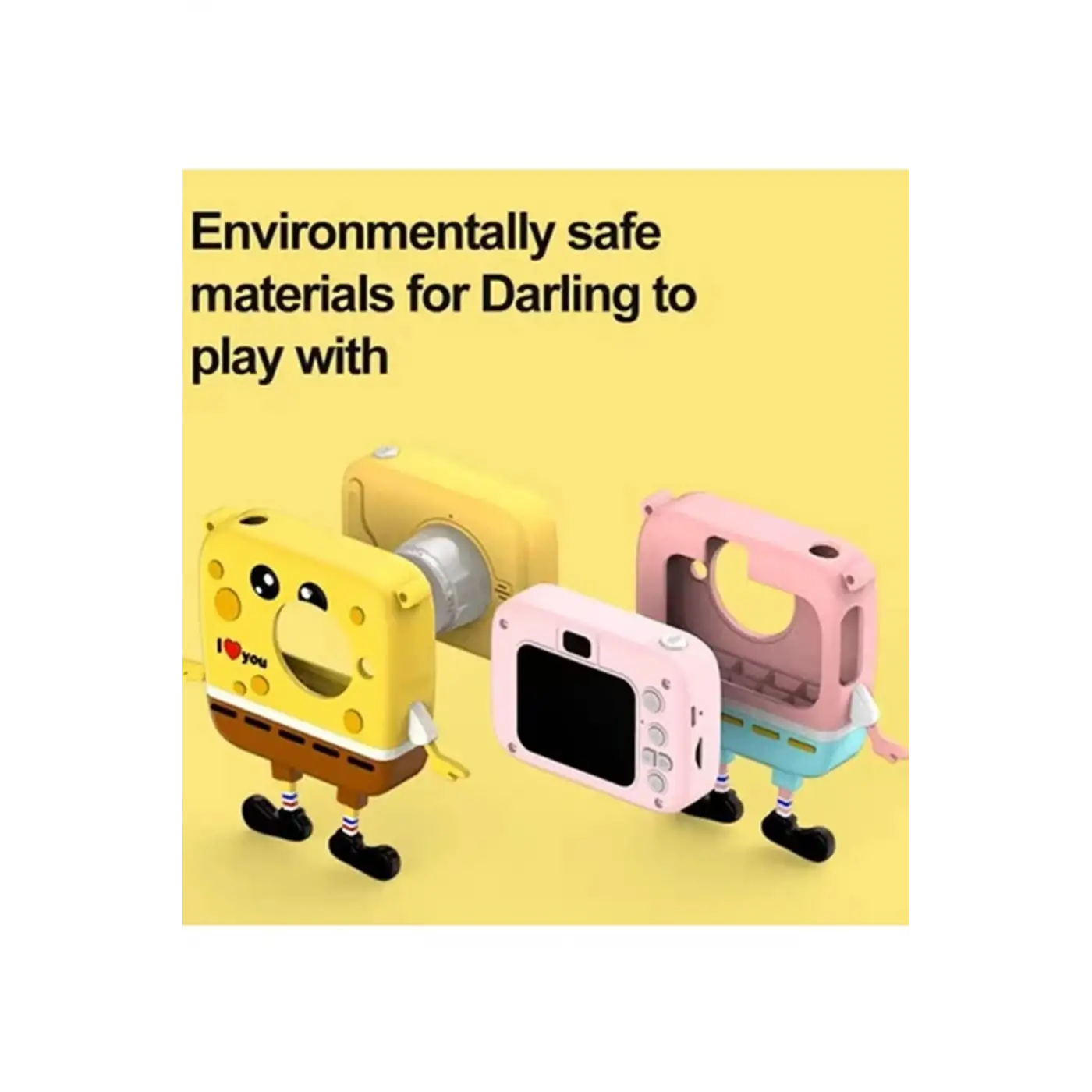 Sünger Bob Tasarımlı Yeni Nesil Çocuk Dijital Mini Fotoğraf Makinesi Çift Kamera