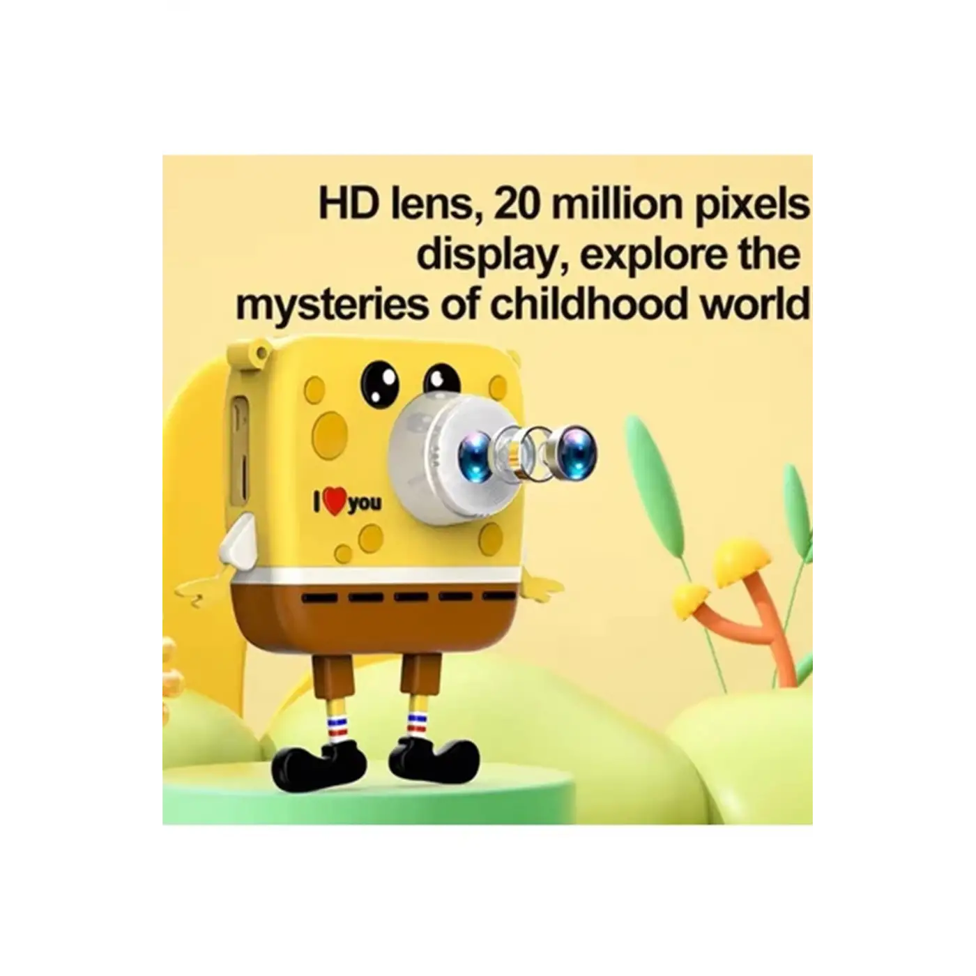 Sünger Bob Tasarımlı Yeni Nesil Çocuk Dijital Mini Fotoğraf Makinesi Çift Kamera