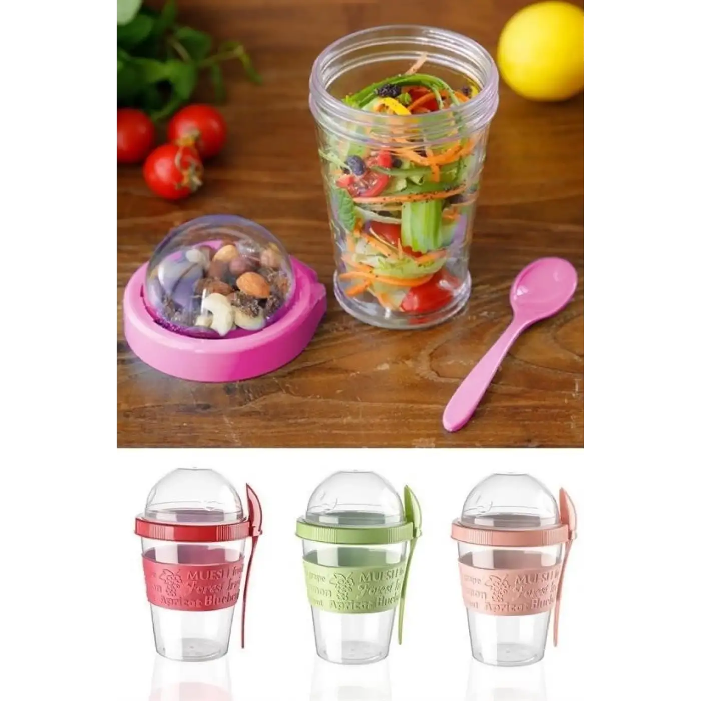 Taken Go Kapaklı Kaşıklı Pratik Taşınabilir Meyveli Yoğurt Kabı