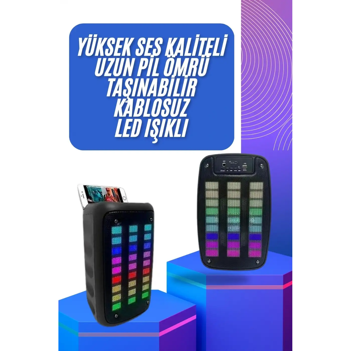 Taşınabilir 6.5 inç LED Bluetooth Kareoke Hoparlör RGB Işıklı Radyolu