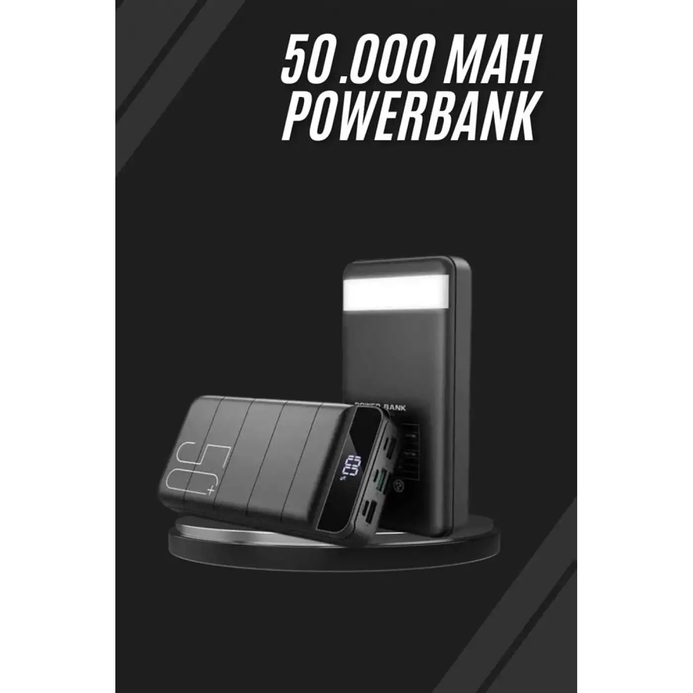 Taşınabilir Powerbank 50.000 mAh 4 Girişli Hızlı Şarj Led Göstergeli Fenerli Şarj