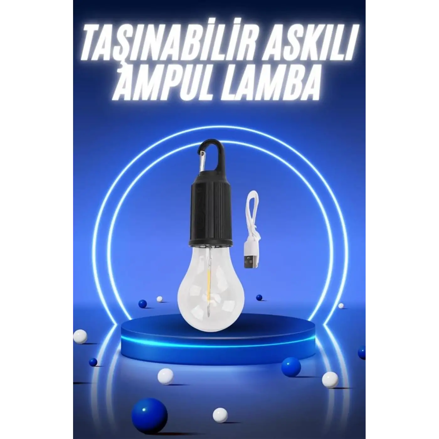 Taşınabilir Şarjlı Led Ampul Askılı Lamba Kamp Bahçe Lambası