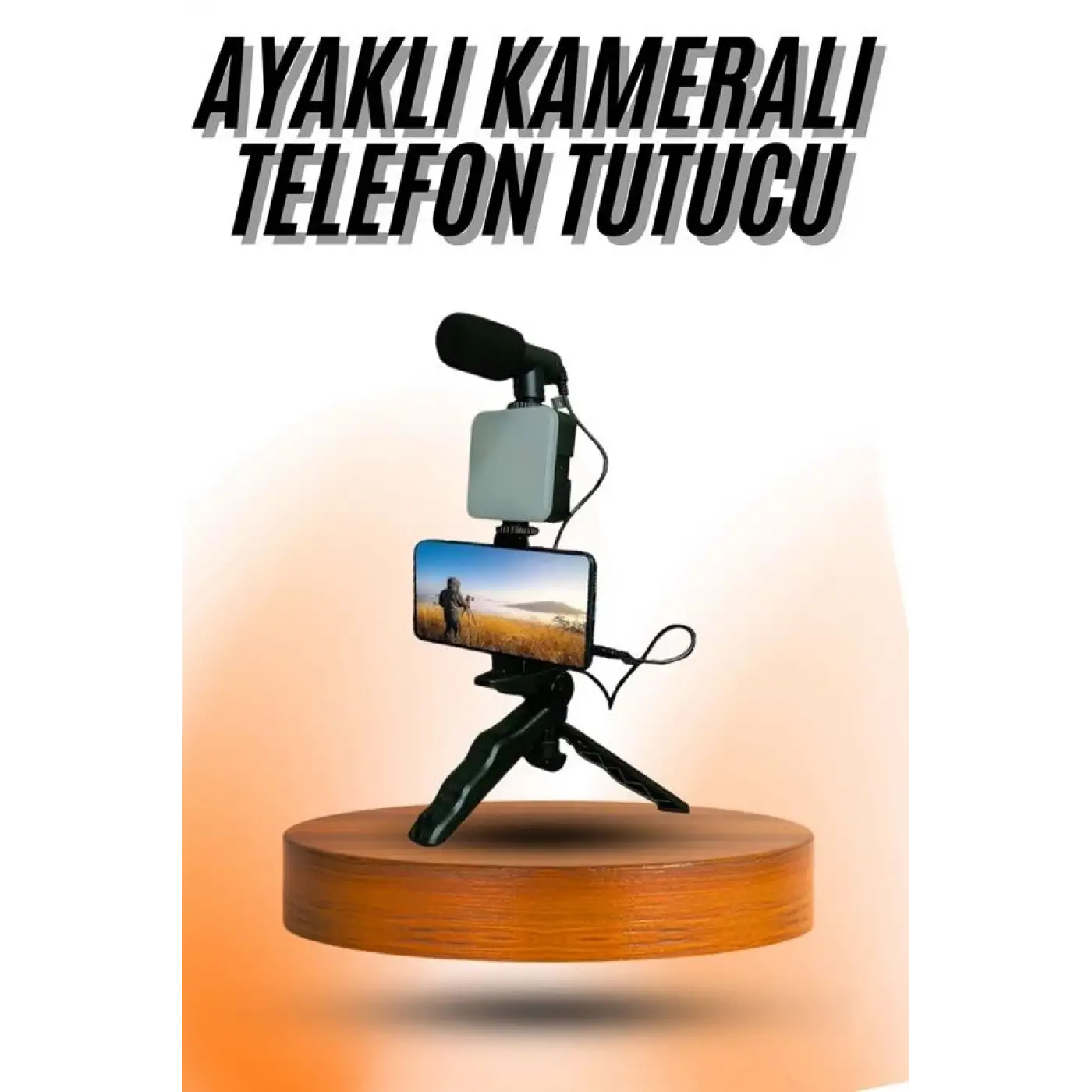 Telefon Tutucu Mini Mikrofonlu Tripod Vlog Çekim Video
