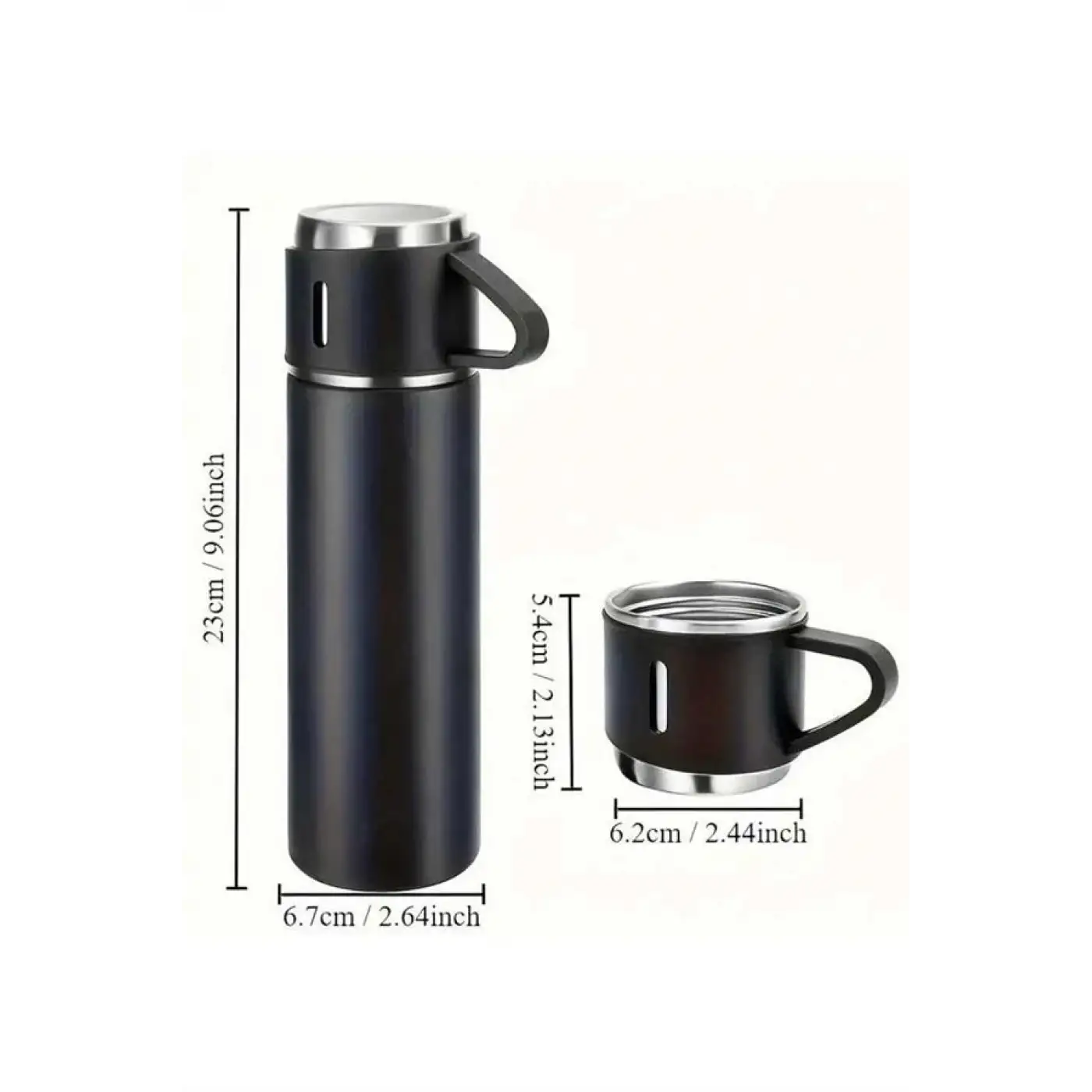 Termos Seti 3lü Bardak Seti Isı Dayanıklı Siyah Paslanmaz Çelik Vakumlu