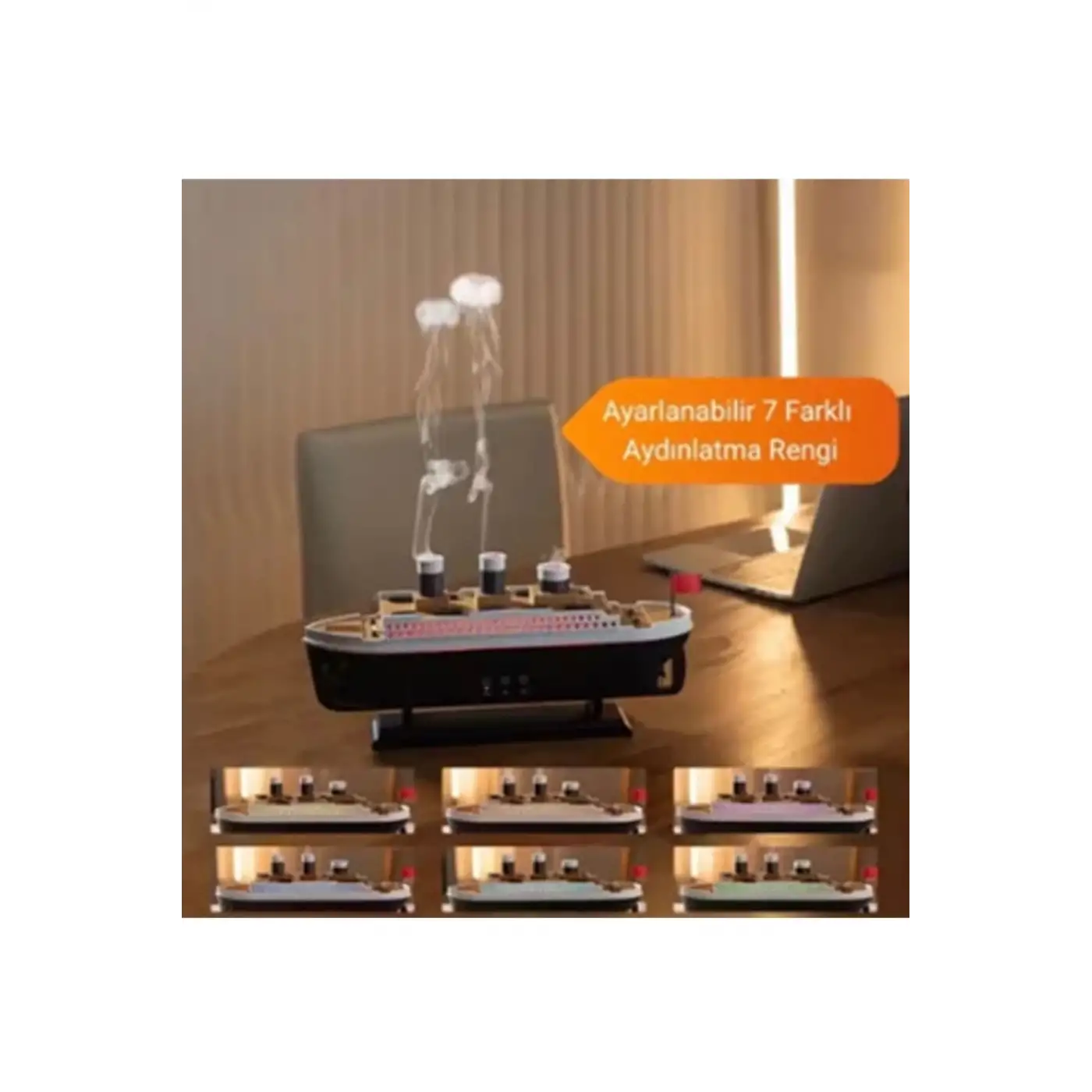 Titanic Gemi Hava Nemlendirici Işıklı Fonksiyonlu Buhar Makinesi Kumandalı