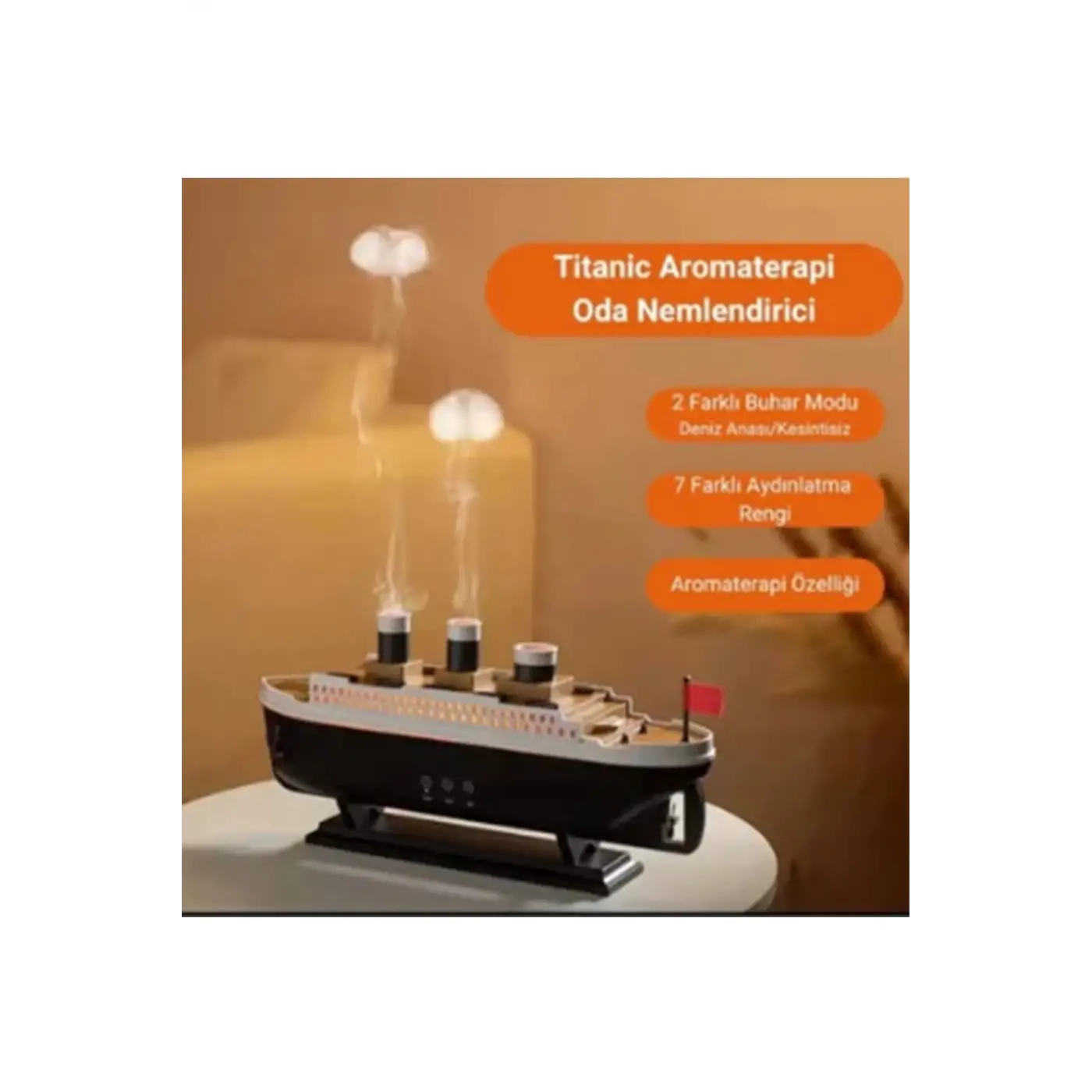Titanic Gemi Hava Nemlendirici Işıklı Fonksiyonlu Buhar Makinesi Kumandalı