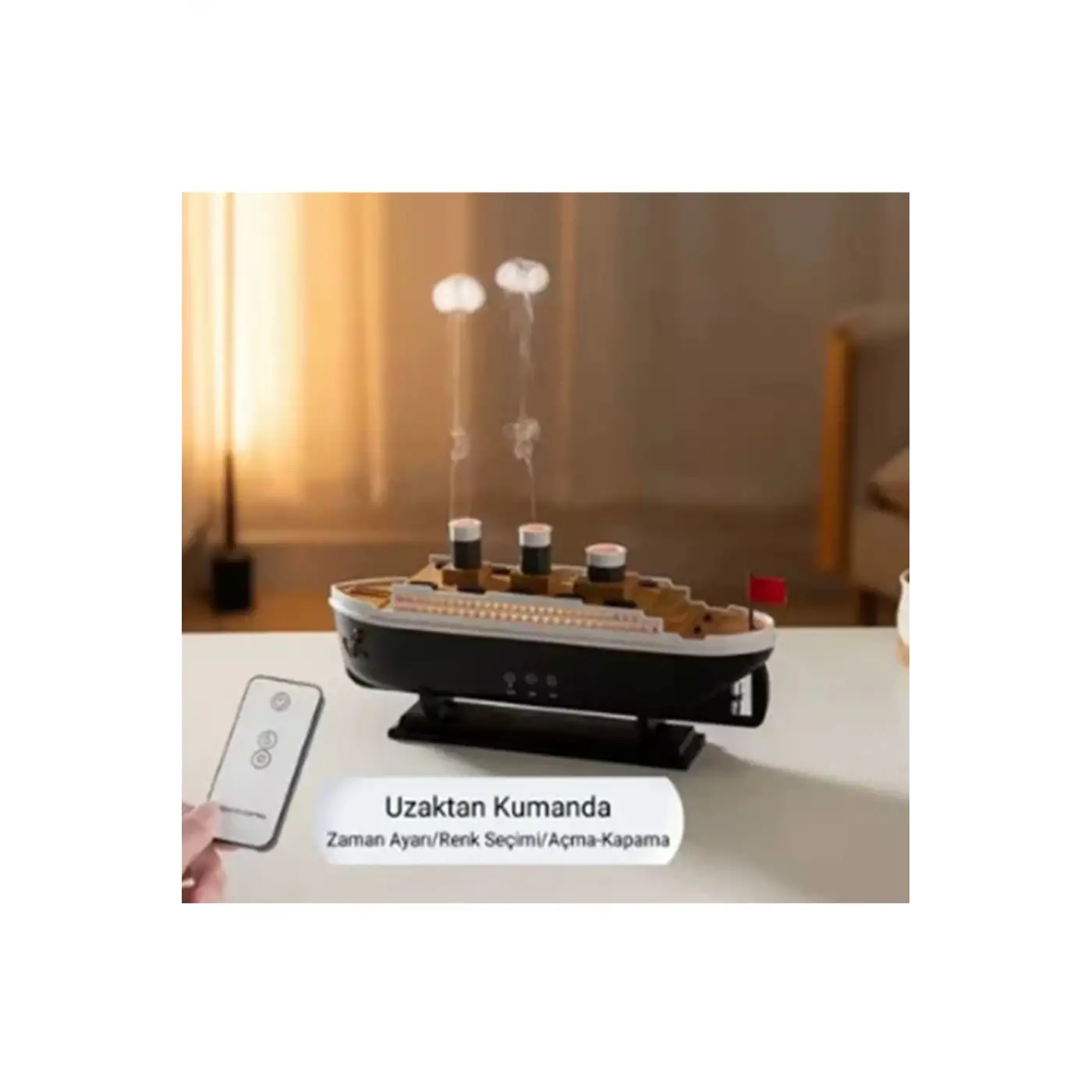 Titanic Gemi Hava Nemlendirici Işıklı Fonksiyonlu Buhar Makinesi Kumandalı