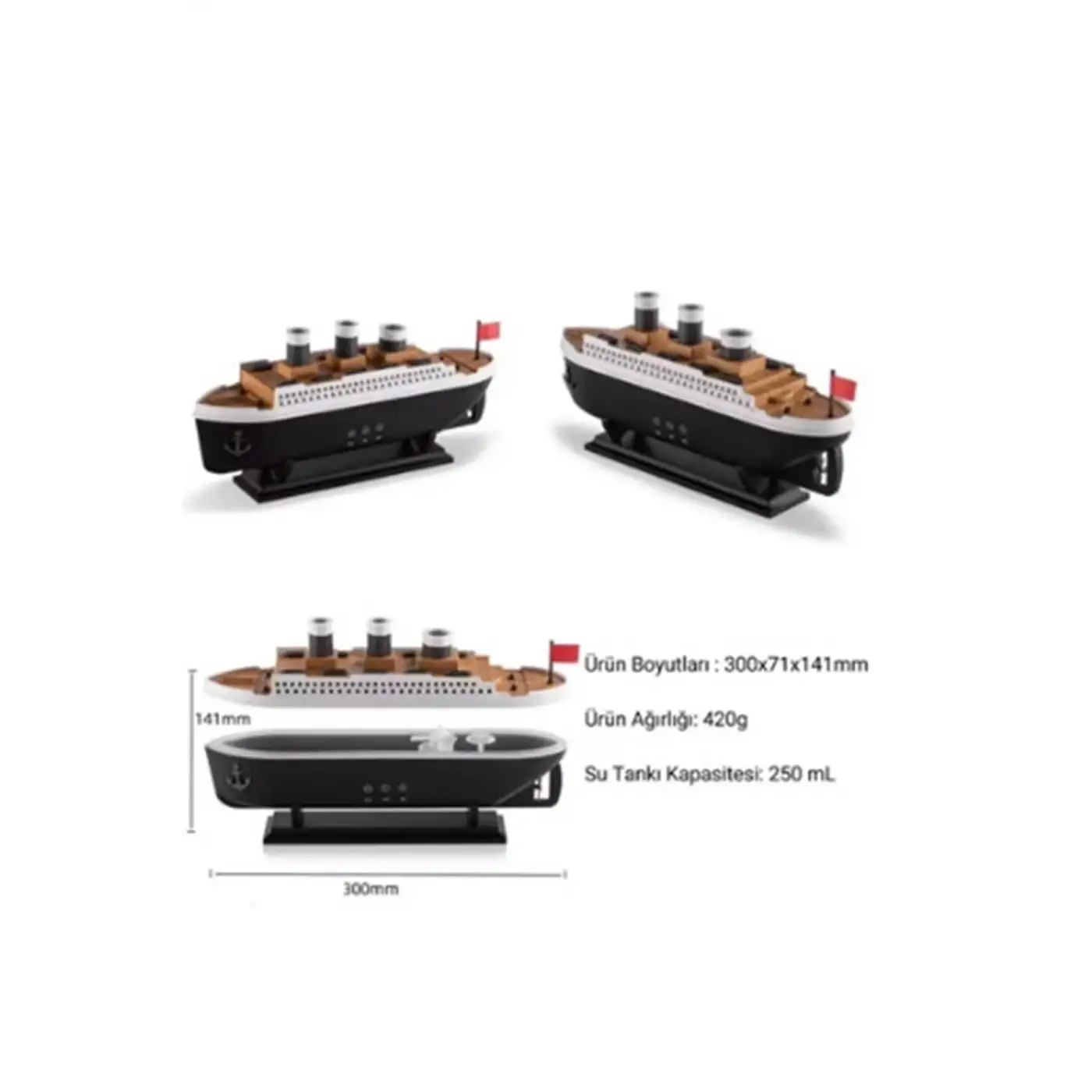 Titanic Gemi Hava Nemlendirici Işıklı Fonksiyonlu Buhar Makinesi Kumandalı