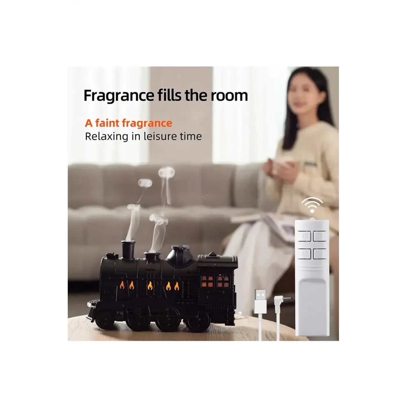 Tren Şeklinde Buharlı Oda Hava Nemlendirici Işık Buhar Makinesi Kumandalı